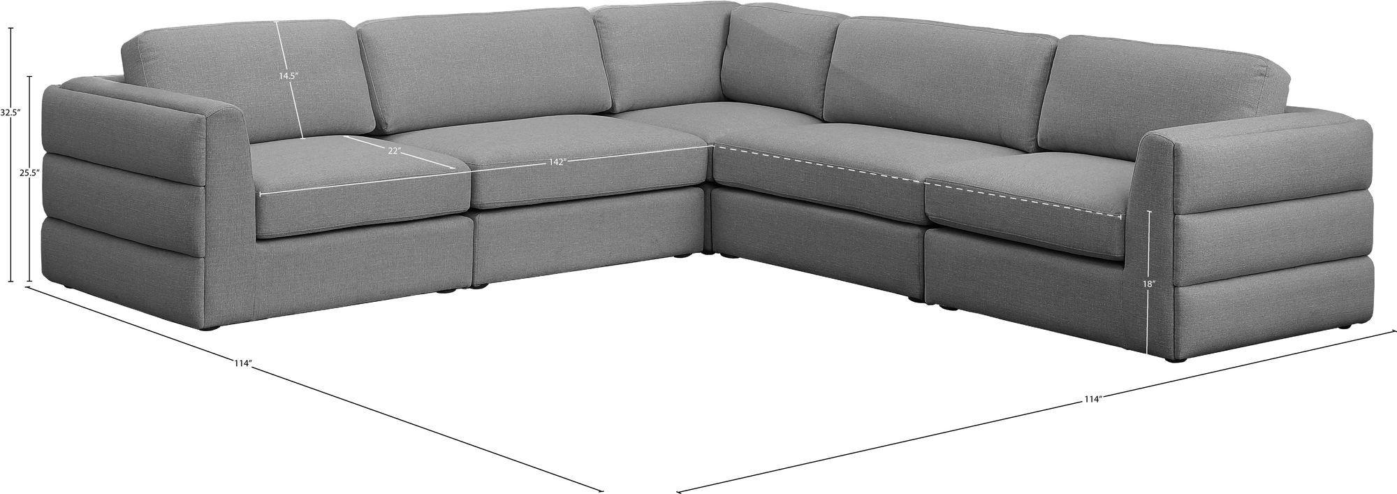 Beckham 114" 5-Piece Linen Modular Corner Sectional