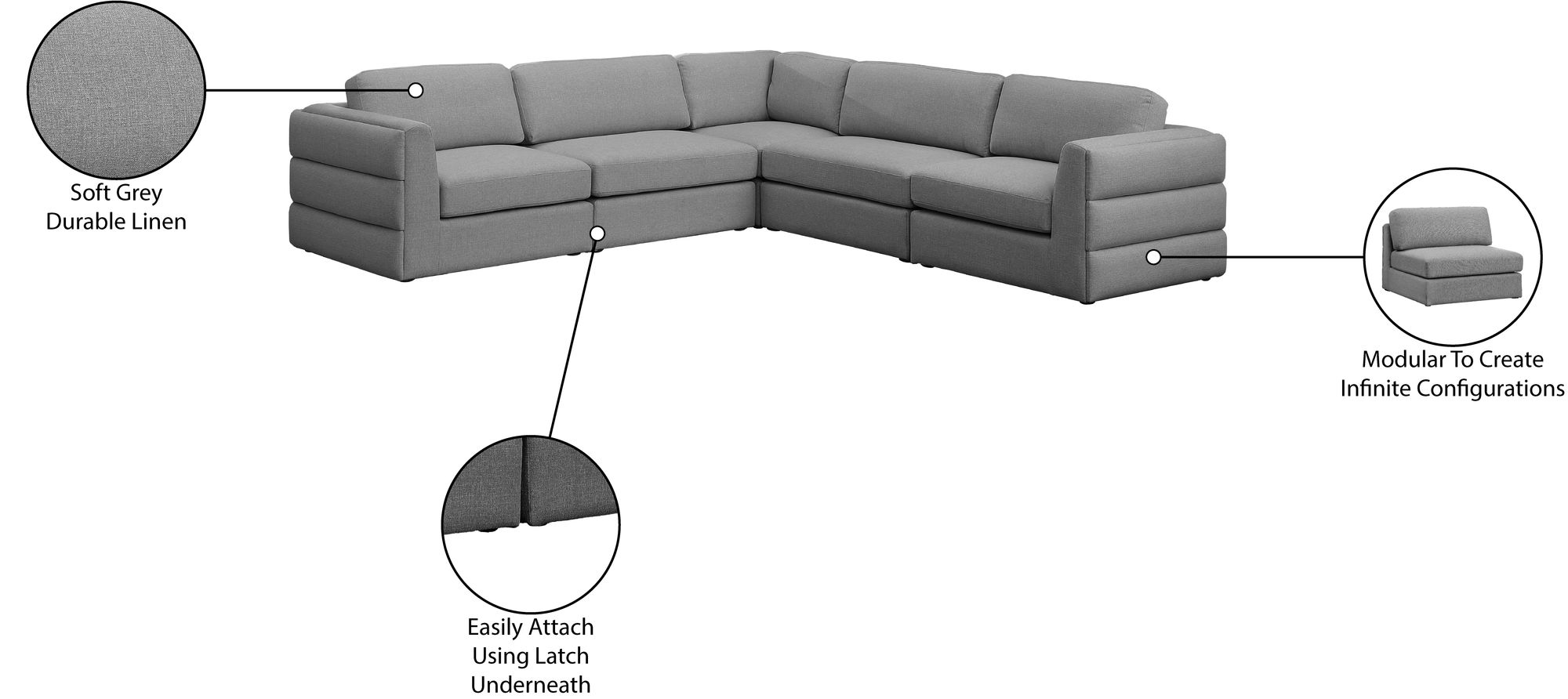 Beckham 114" 5-Piece Linen Modular Corner Sectional