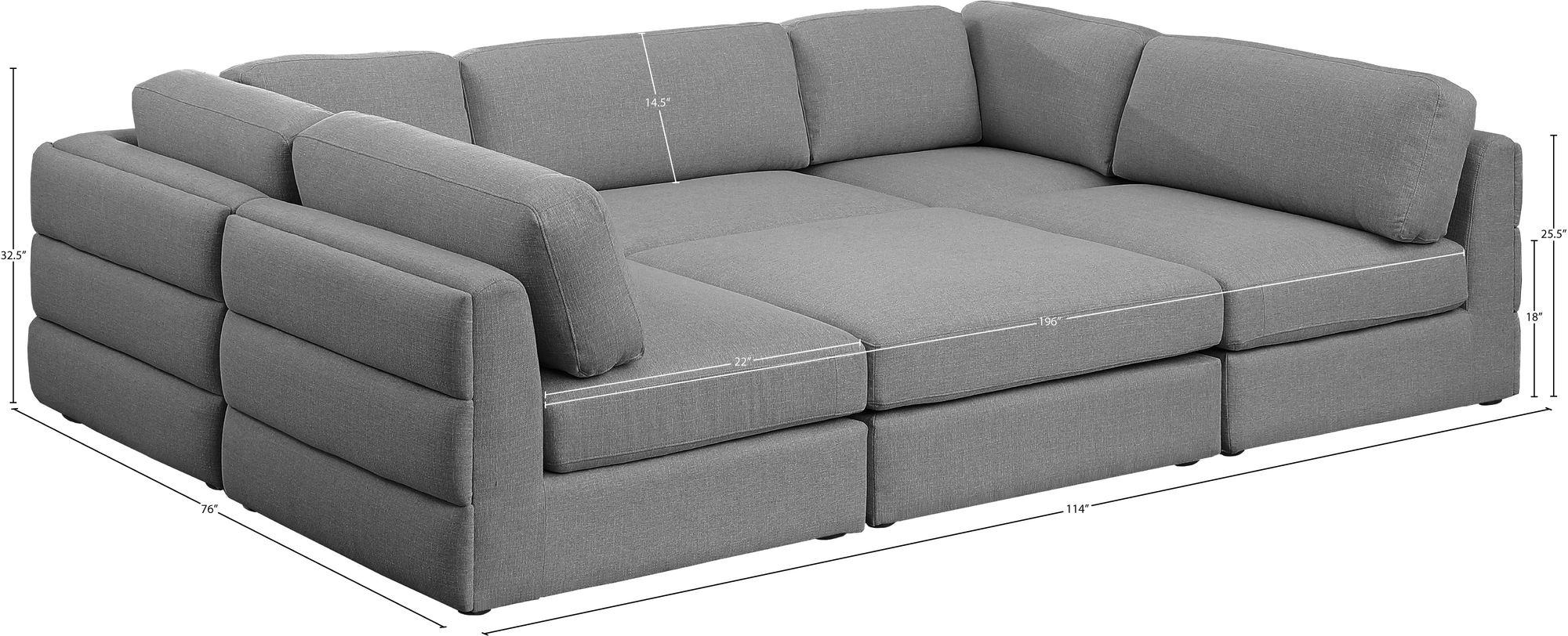 Beckham 114" 6-Piece Linen Modular Sectional