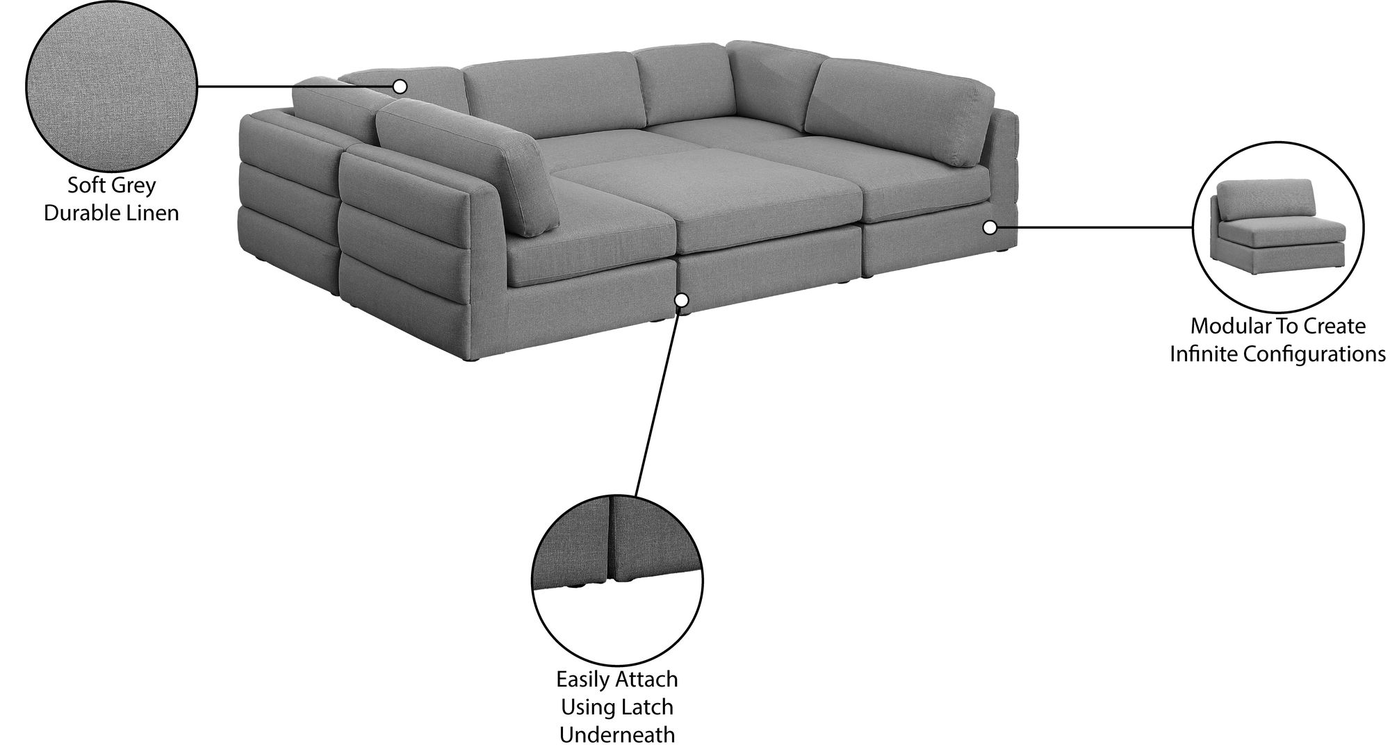 Beckham 114" 6-Piece Linen Modular Sectional