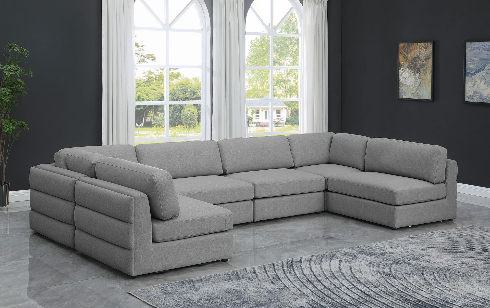 Beckham 152" 6-Piece Linen Modular U-Shape Corner Sectional