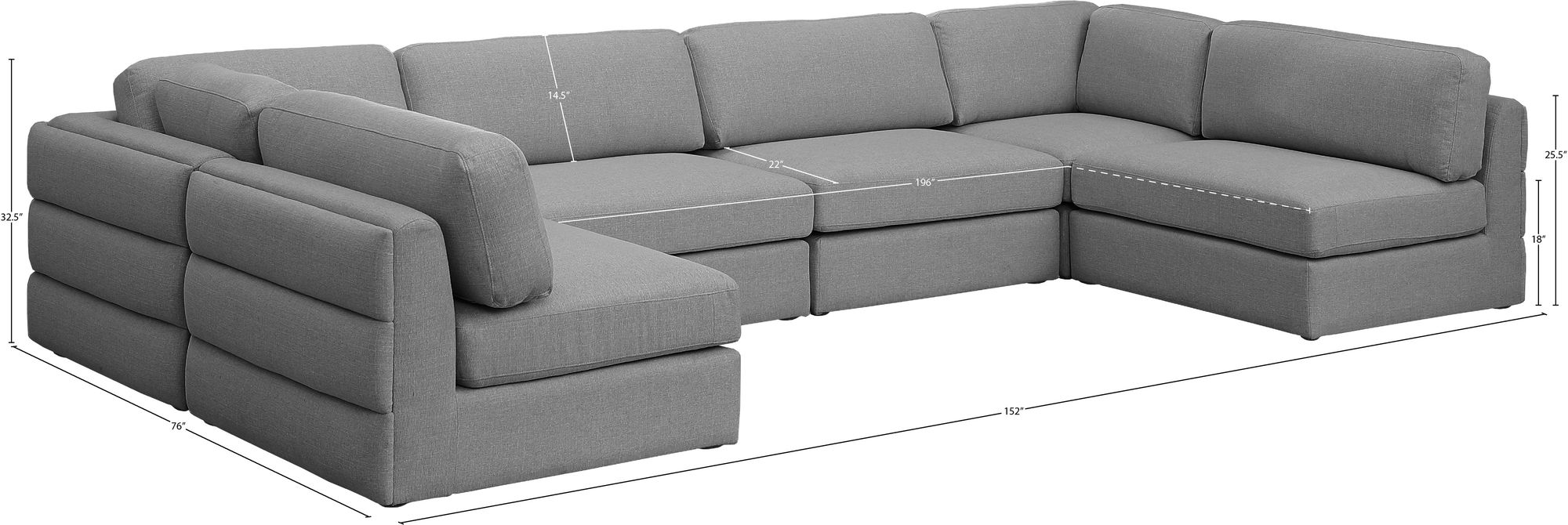 Beckham 152" 6-Piece Linen Modular U-Shape Corner Sectional
