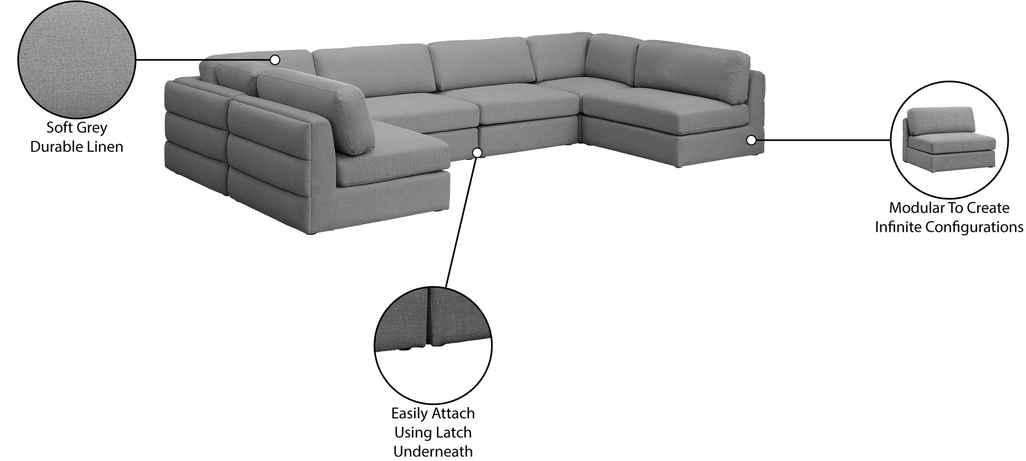Beckham 152" 6-Piece Linen Modular U-Shape Corner Sectional