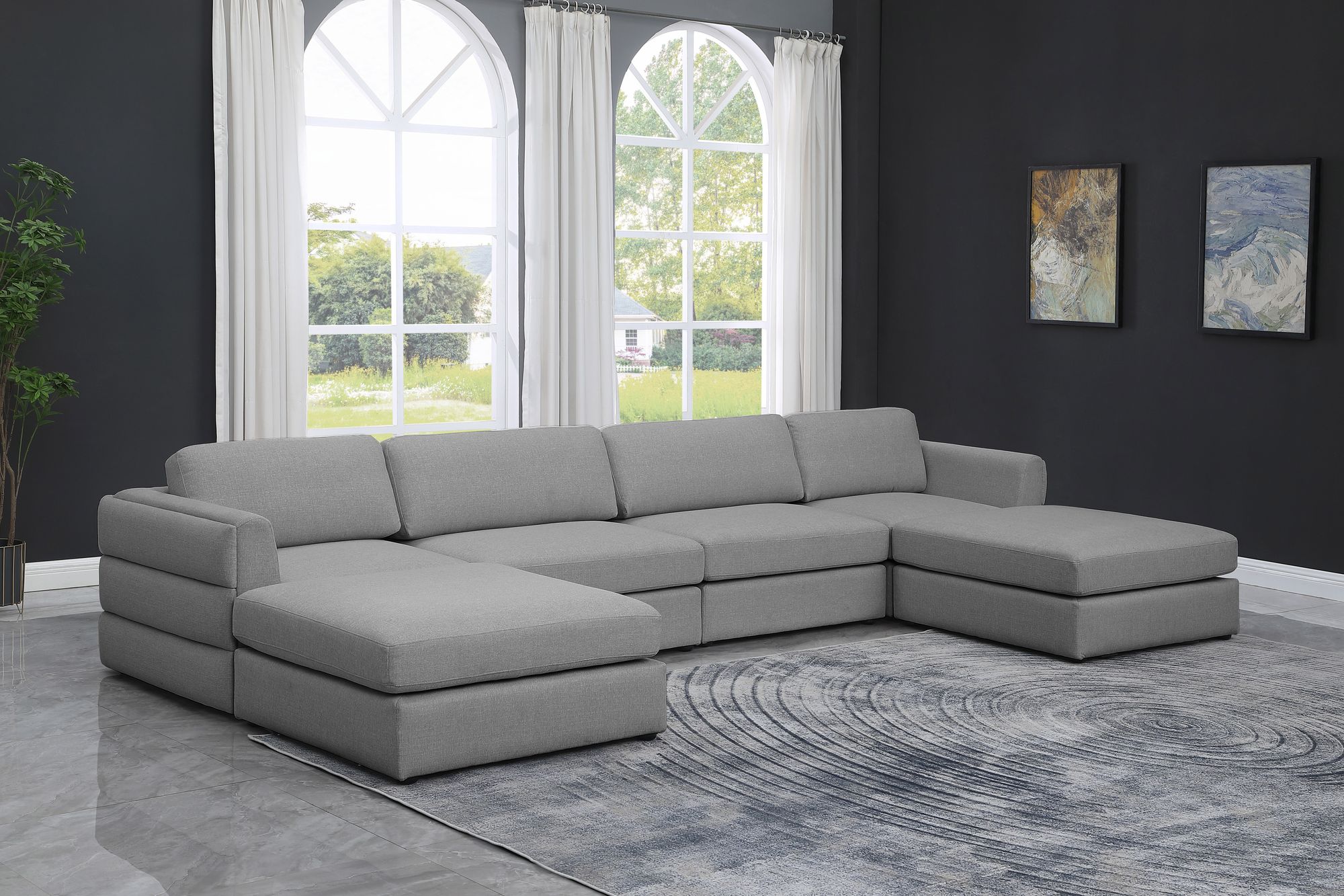 Beckham 152" 6-Piece Linen Fabric Modular U-Shape Sectional Sofa