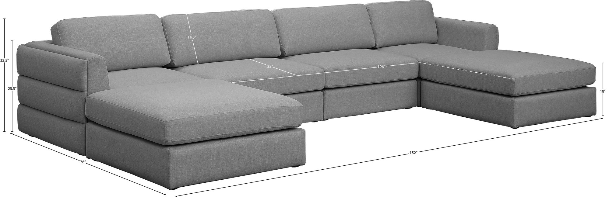 Beckham 152" 6-Piece Linen Fabric Modular U-Shape Sectional Sofa