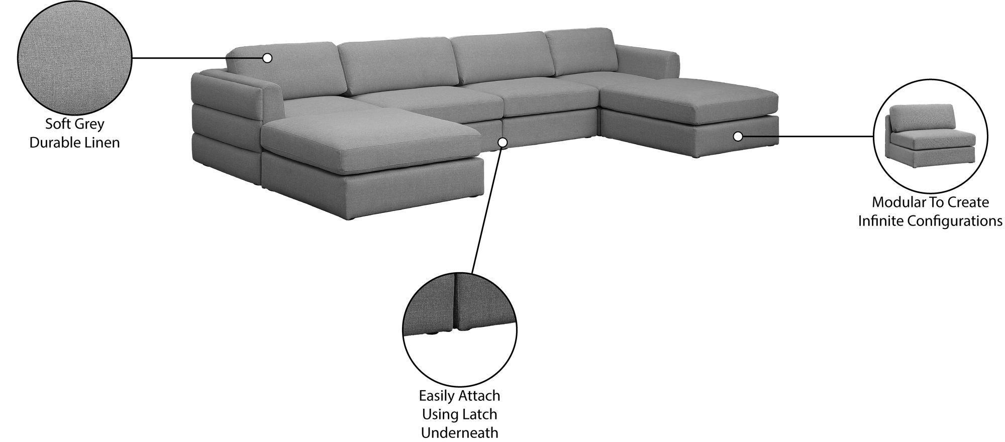 Beckham 152" 6-Piece Linen Fabric Modular U-Shape Sectional Sofa