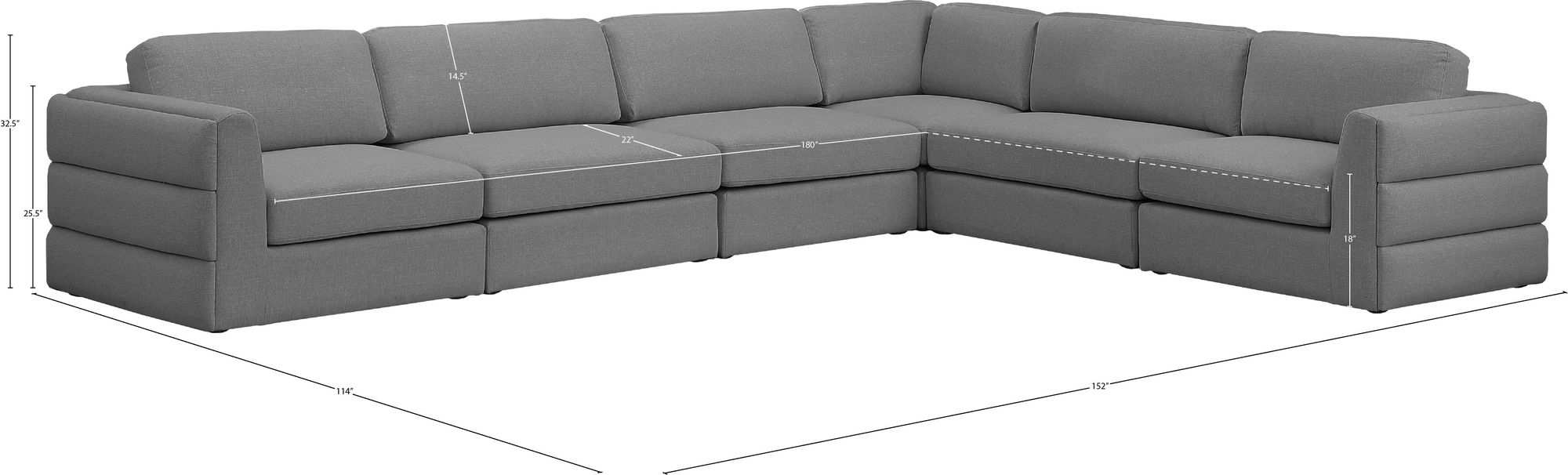 Beckham 152" 6-Piece Linen Fabric Modular Sectional Sofa
