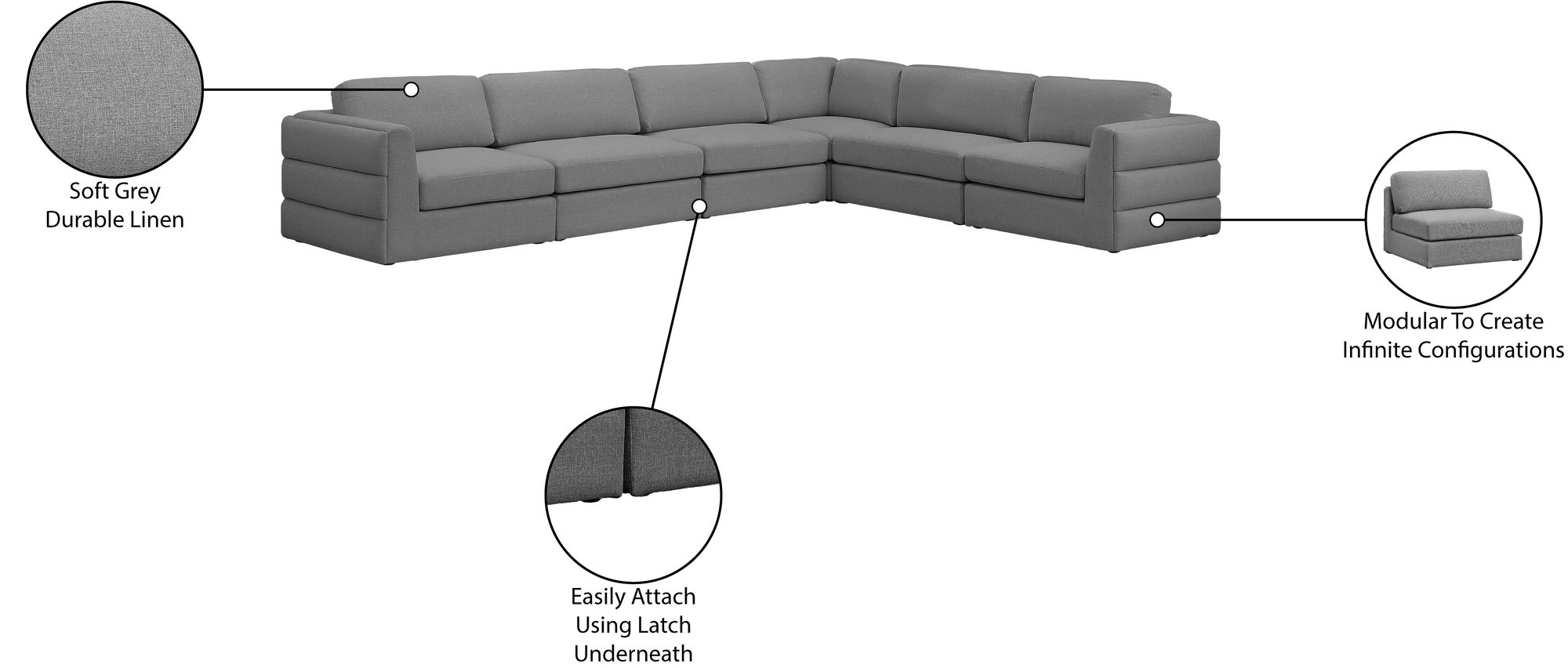 Beckham 152" 6-Piece Linen Fabric Modular Sectional Sofa