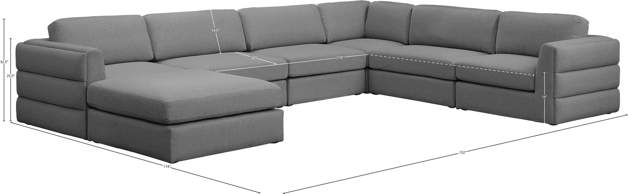 Beckham 152" 7-Piece Linen Fabric Modular Sectional Sofa