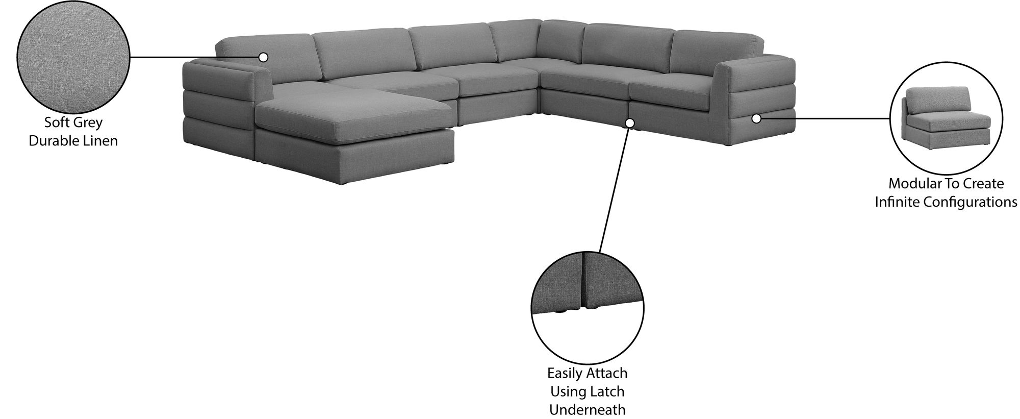 Beckham 152" 7-Piece Linen Fabric Modular Sectional Sofa