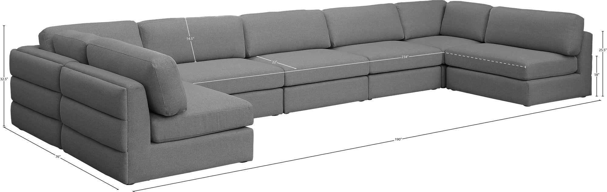 Beckham 190" 7-Piece Linen Fabric Modular Sectional Sofa