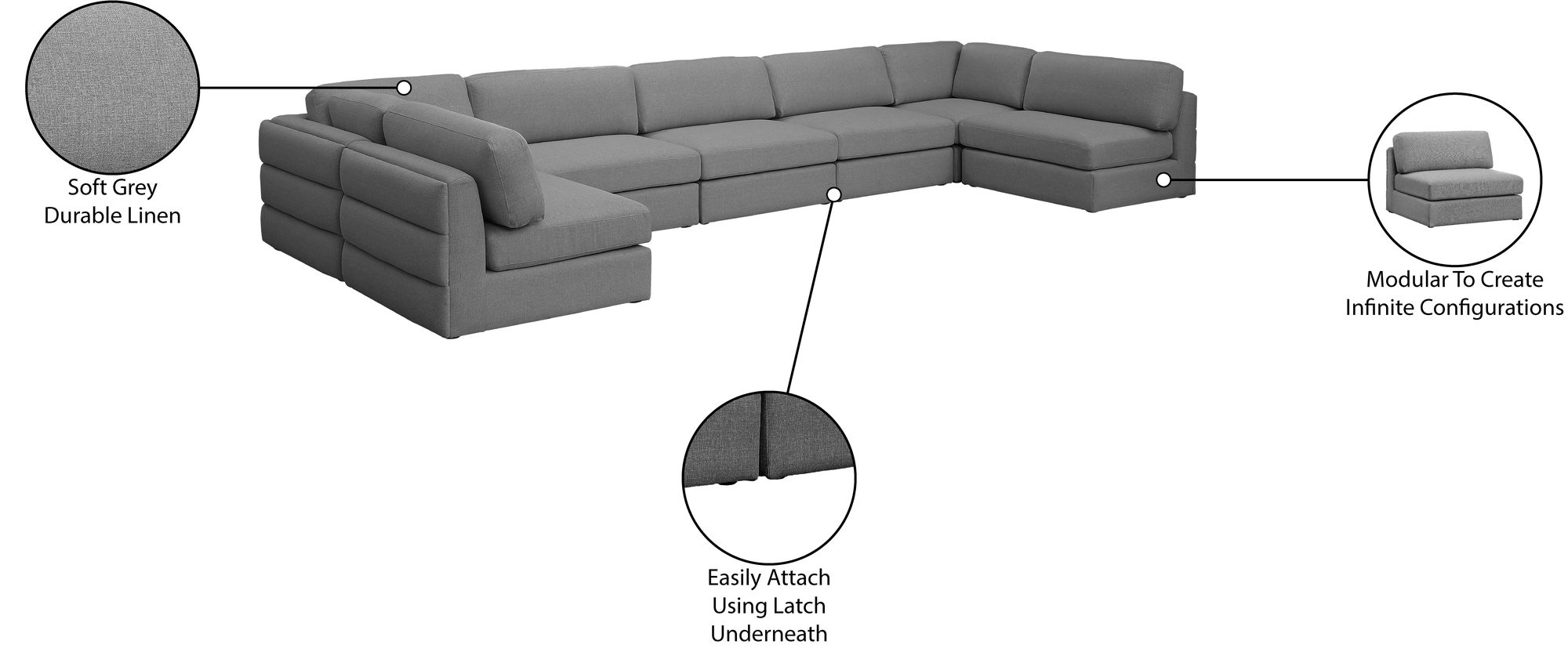 Beckham 190" 7-Piece Linen Fabric Modular Sectional Sofa