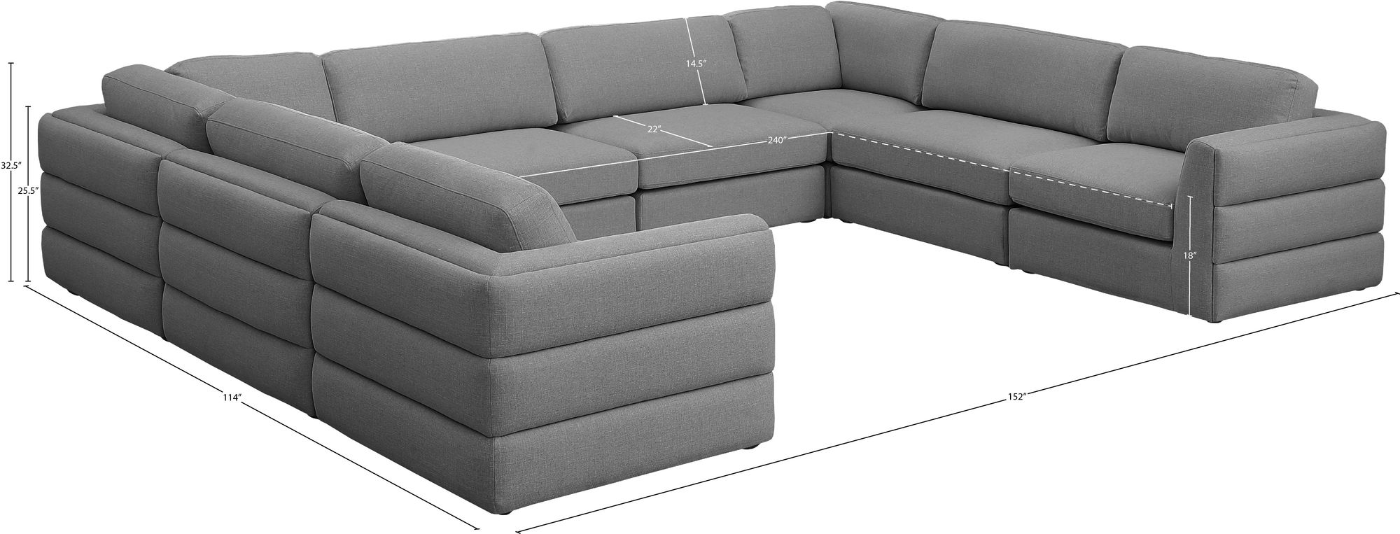 Beckham 152" 8-Piece Linen Fabric Modular Sectional Sofa