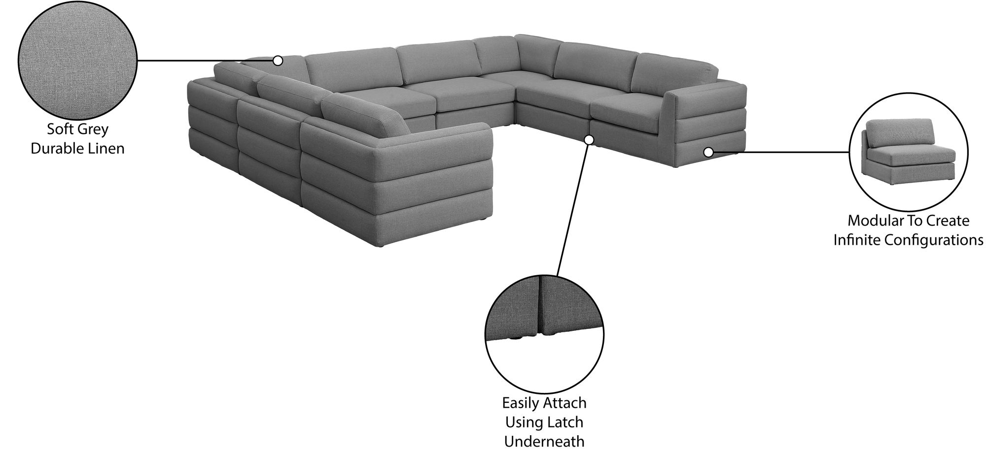 Beckham 152" 8-Piece Linen Fabric Modular Sectional Sofa