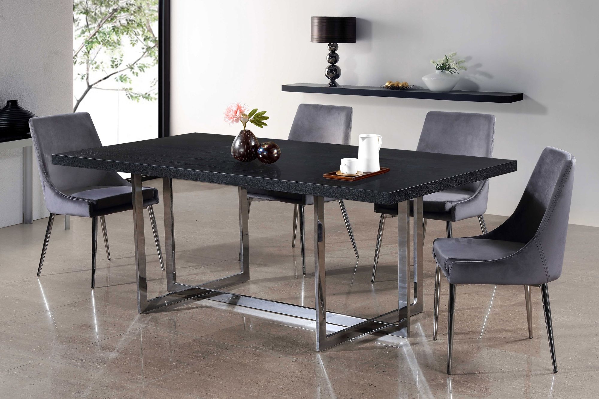 Karina Velvet Dining Chair with Polished Metal Frame