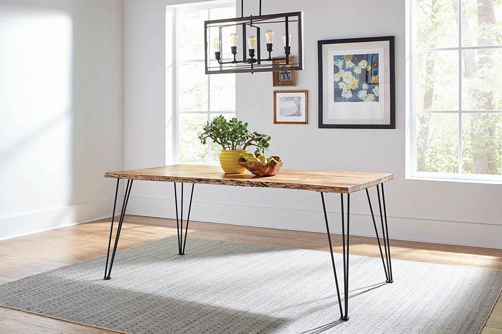 Sherman Solid Acacia Wood Rectangular Dining Table with Hairpin Metal Legs