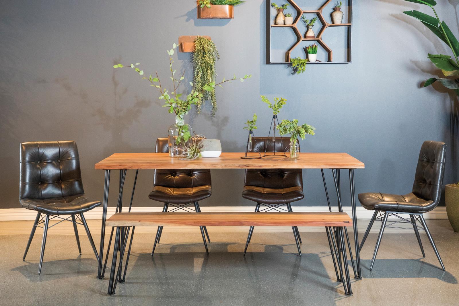 Sherman Solid Acacia Wood Rectangular Dining Table with Hairpin Metal Legs