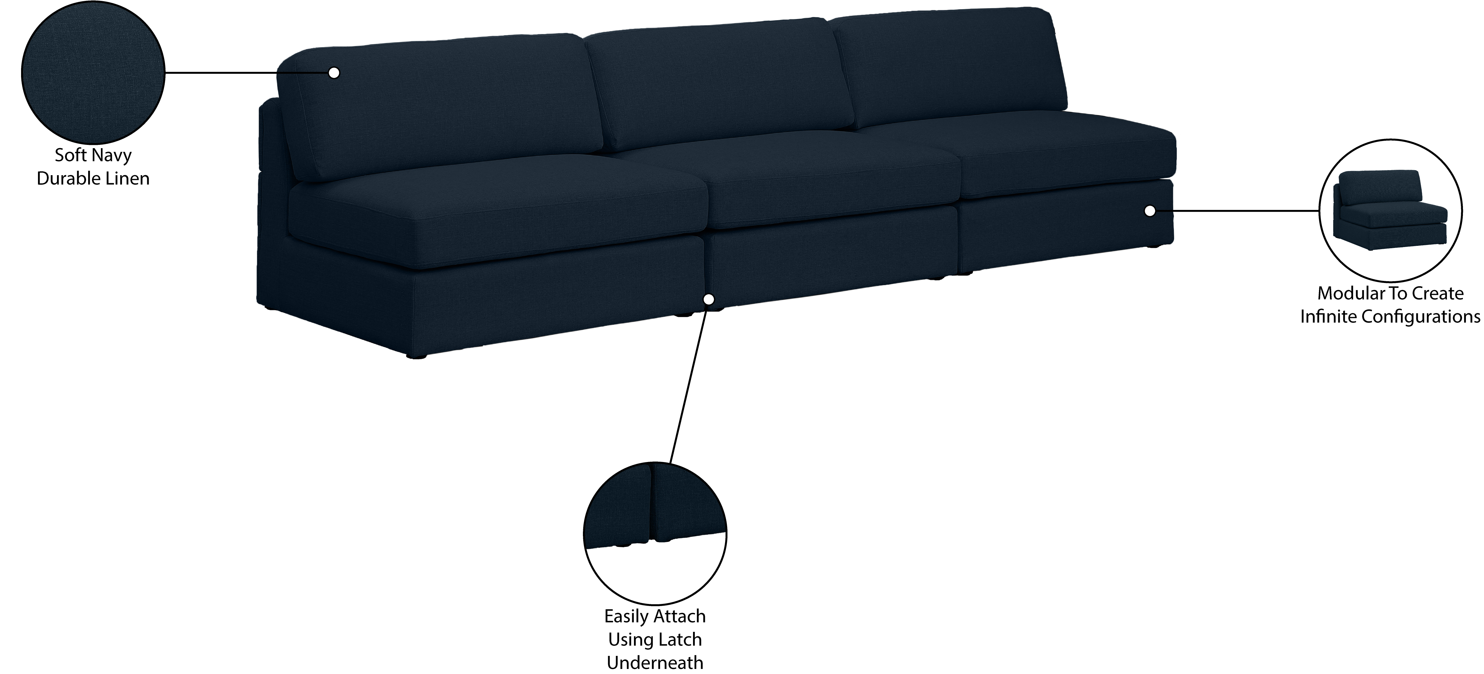 Beckham 114" Linen Modular Armless Sofa