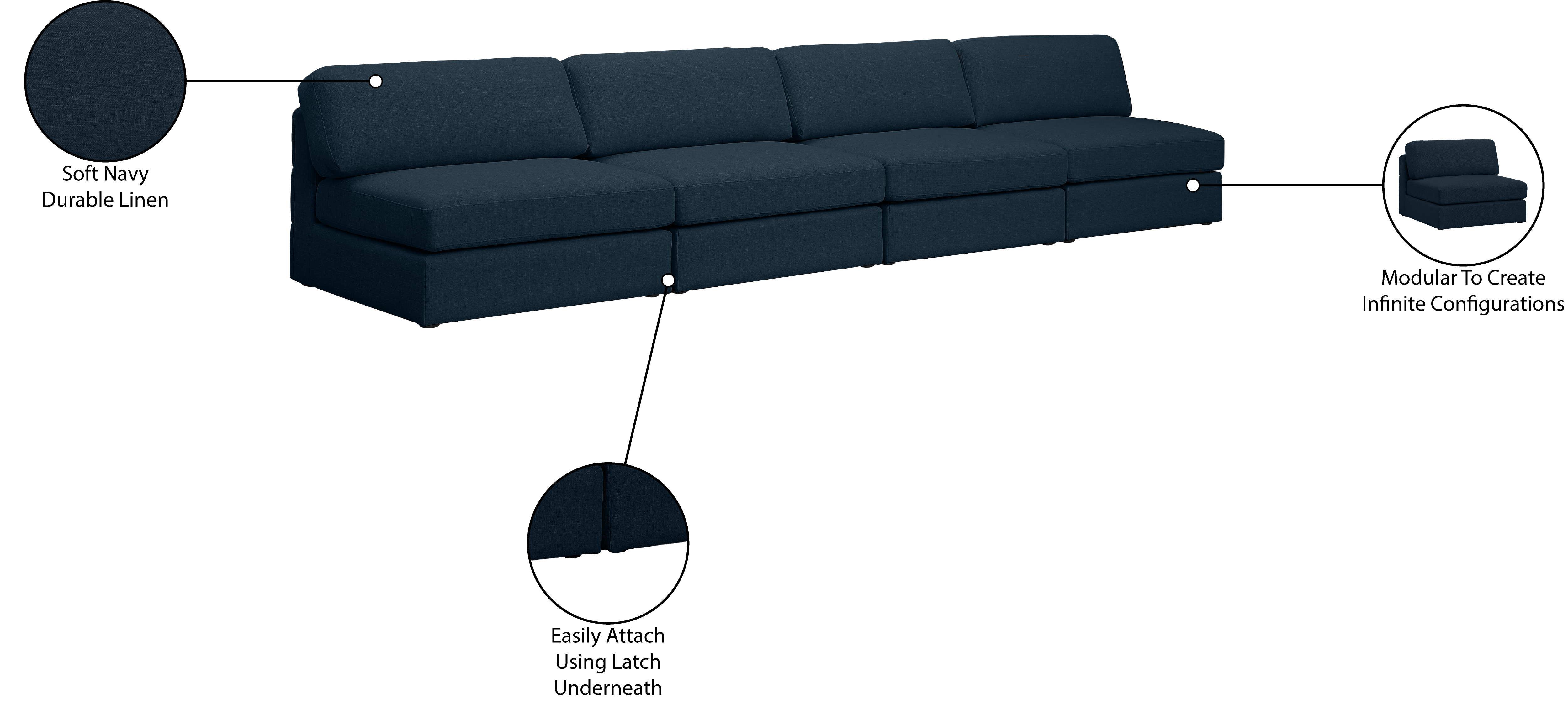 Beckham 152" Linen Modular Armless Sofa