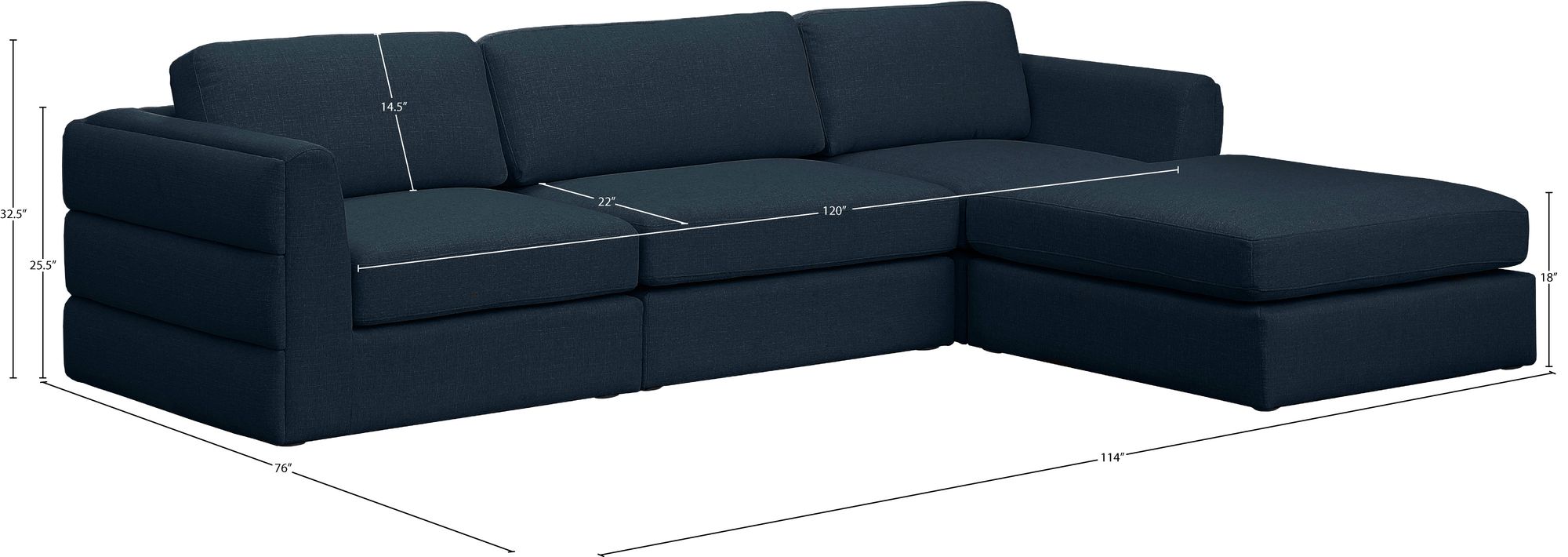 Beckham 114" Linen Modular 4-Piece Sectional