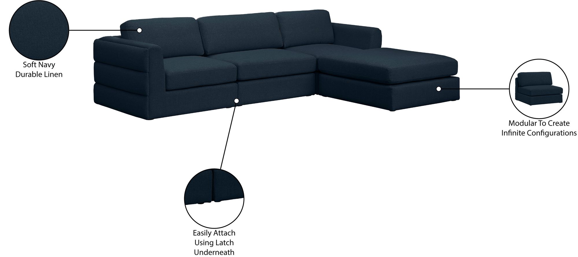 Beckham 114" Linen Modular 4-Piece Sectional