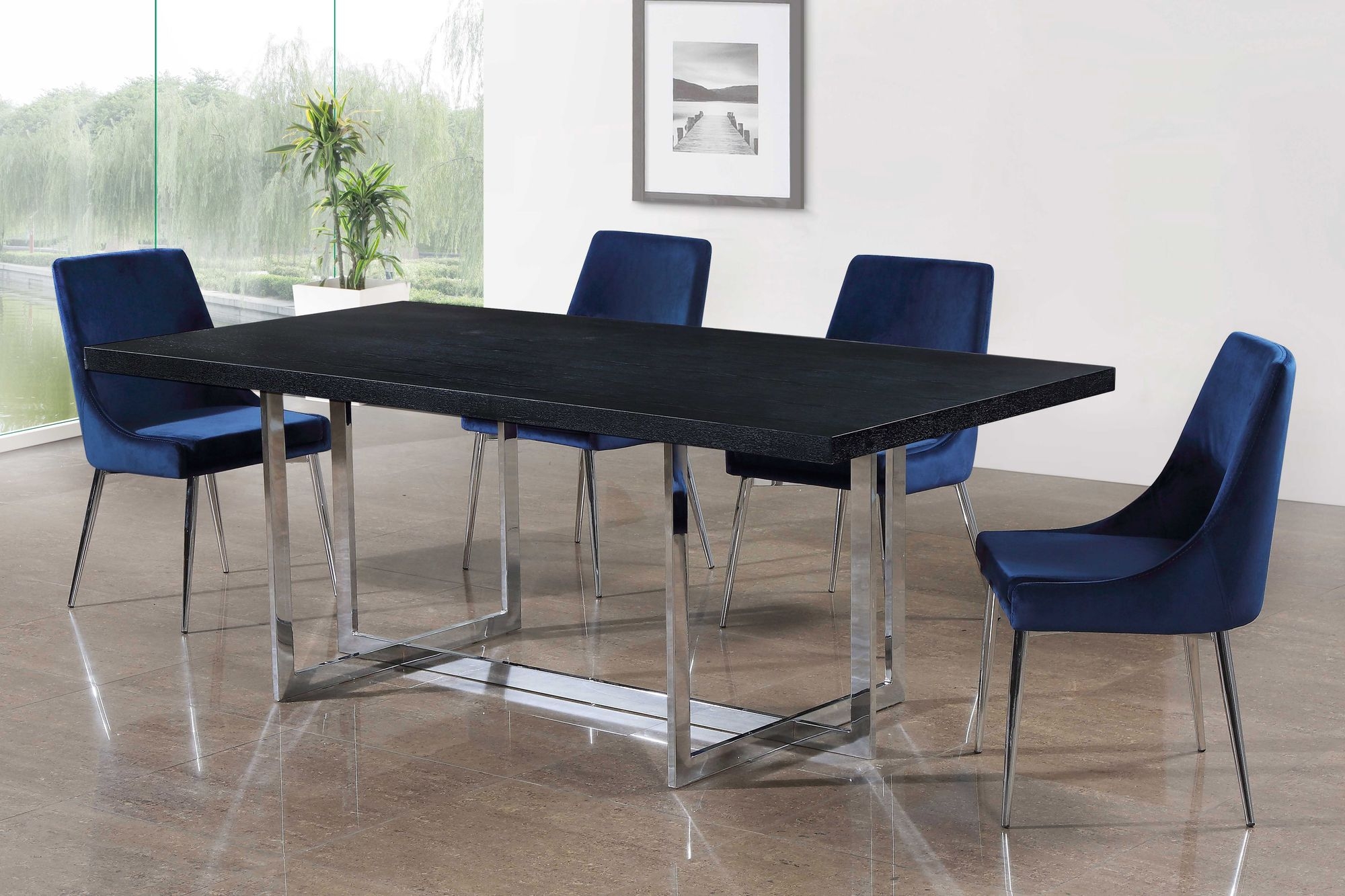 Karina Velvet Dining Chair with Polished Metal Frame