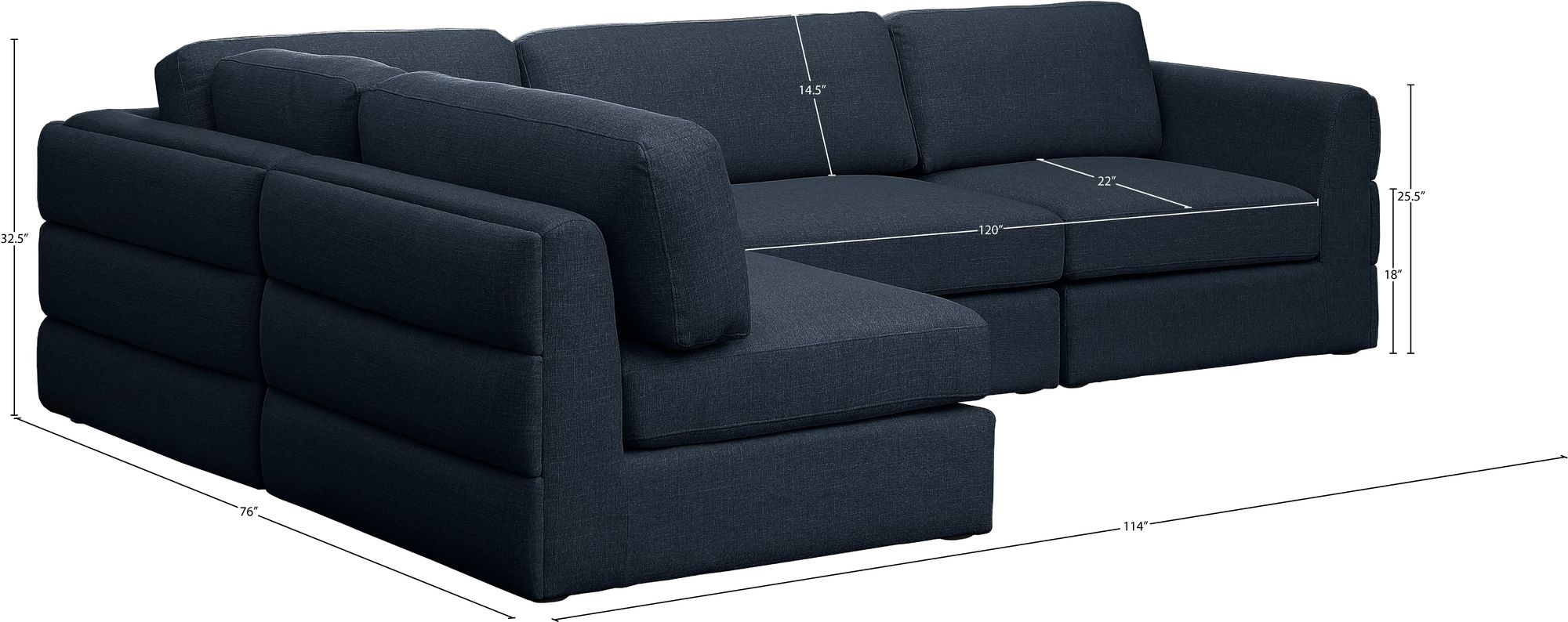 Beckham 114" Linen Modular 4-Piece Corner Sectional