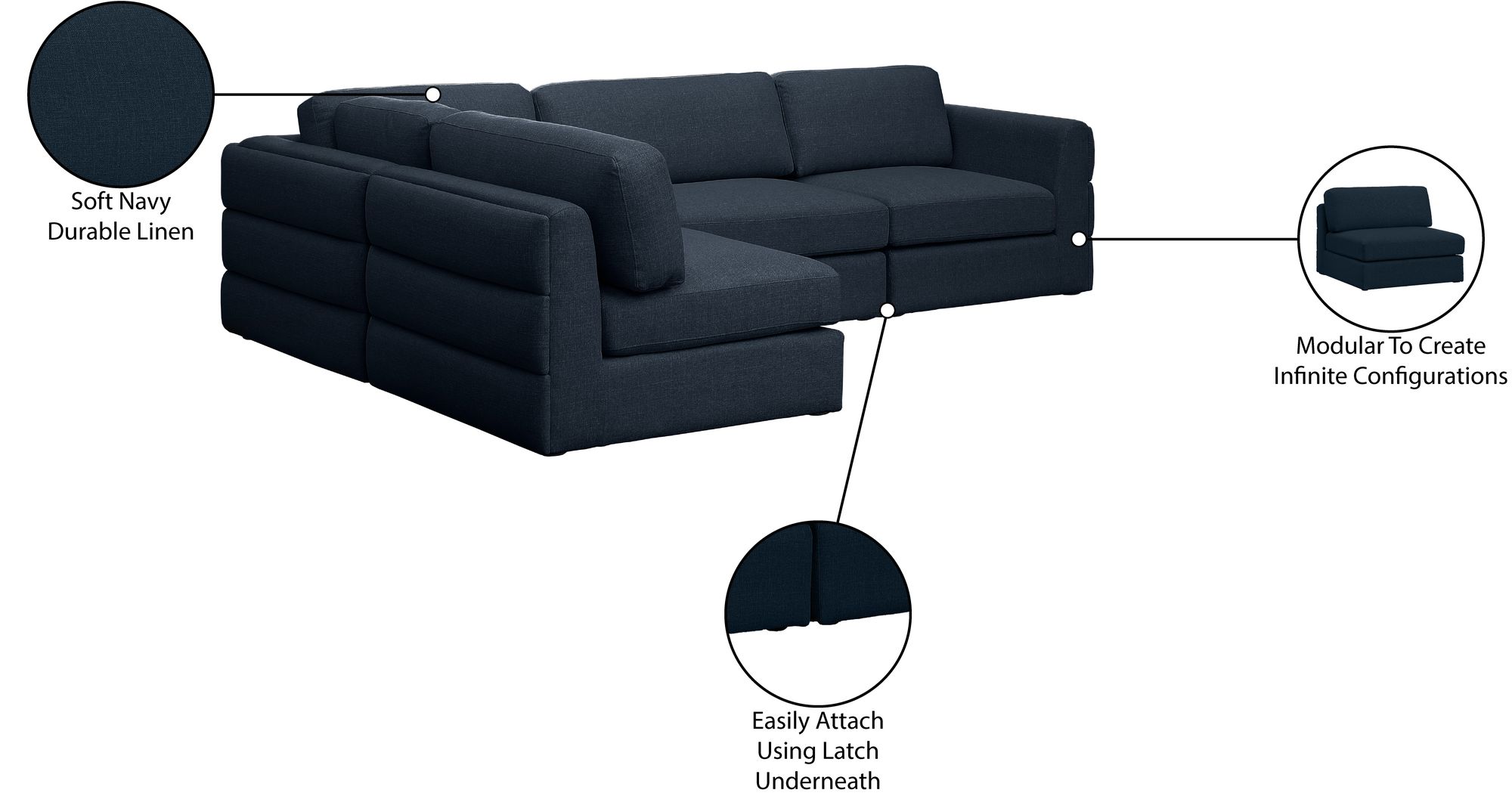 Beckham 114" Linen Modular 4-Piece Corner Sectional