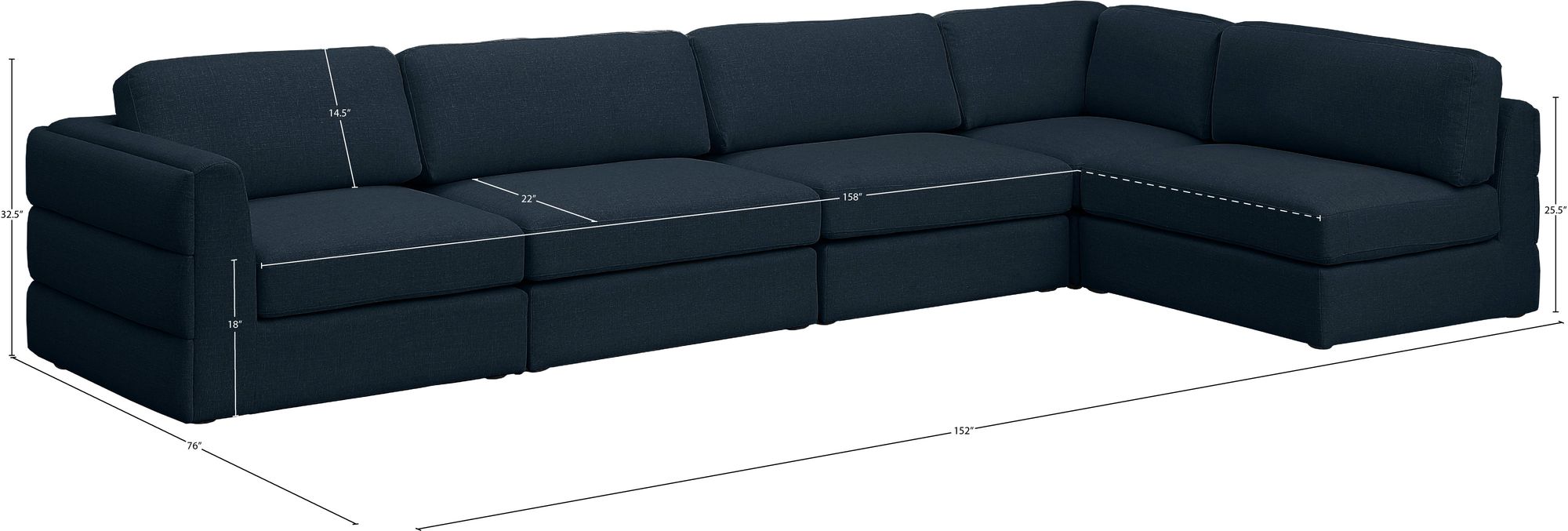 Beckham 152" 5-Piece Linen Modular Corner Sectional