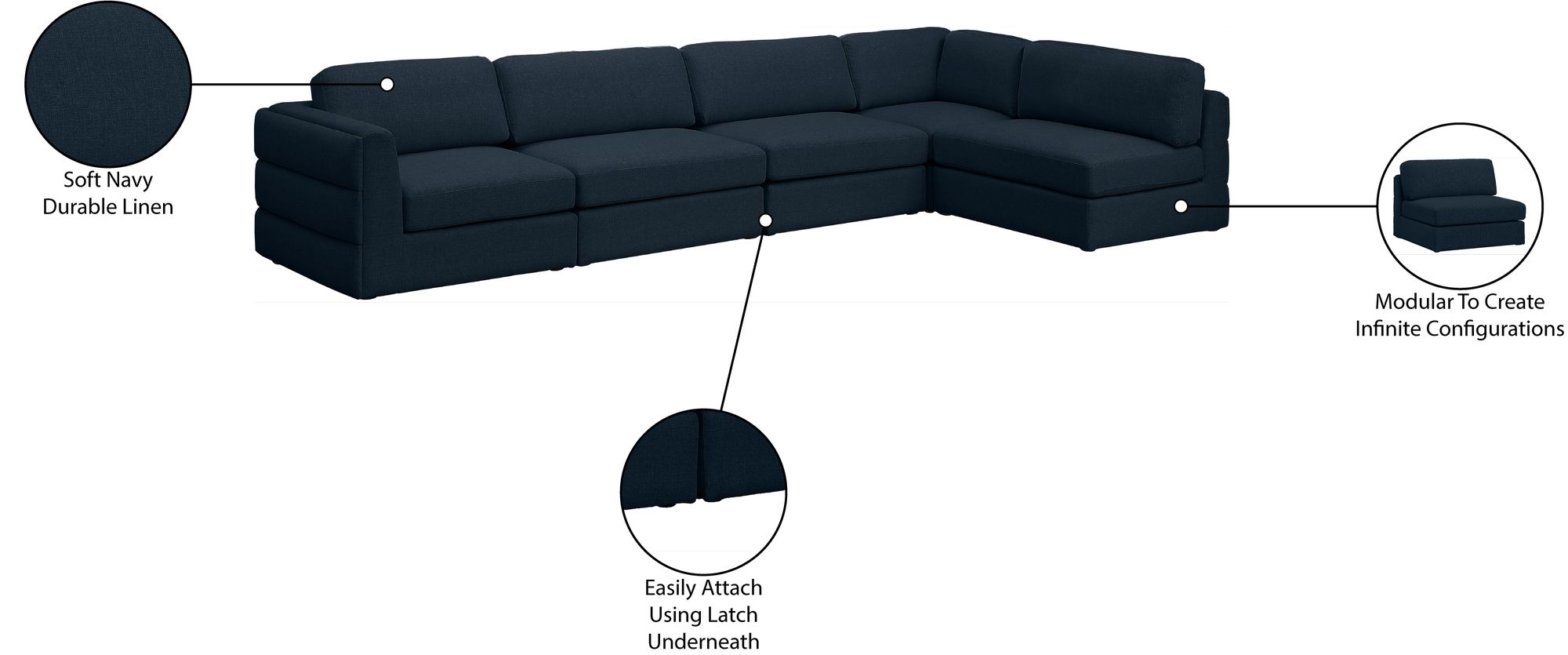 Beckham 152" 5-Piece Linen Modular Corner Sectional