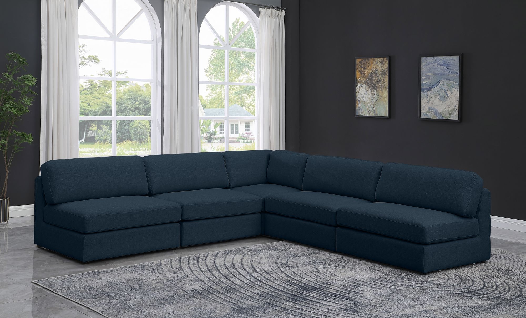 Beckham 114" 5-Piece Linen Modular Corner Armless Sectional