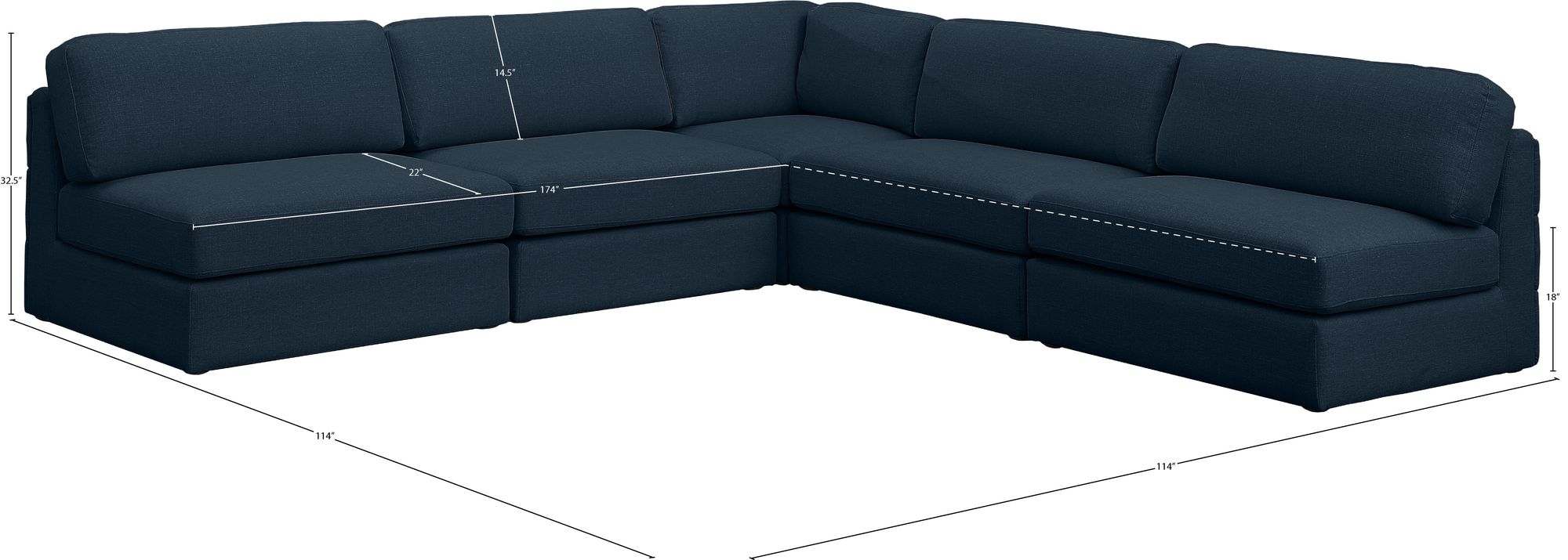 Beckham 114" 5-Piece Linen Modular Corner Armless Sectional