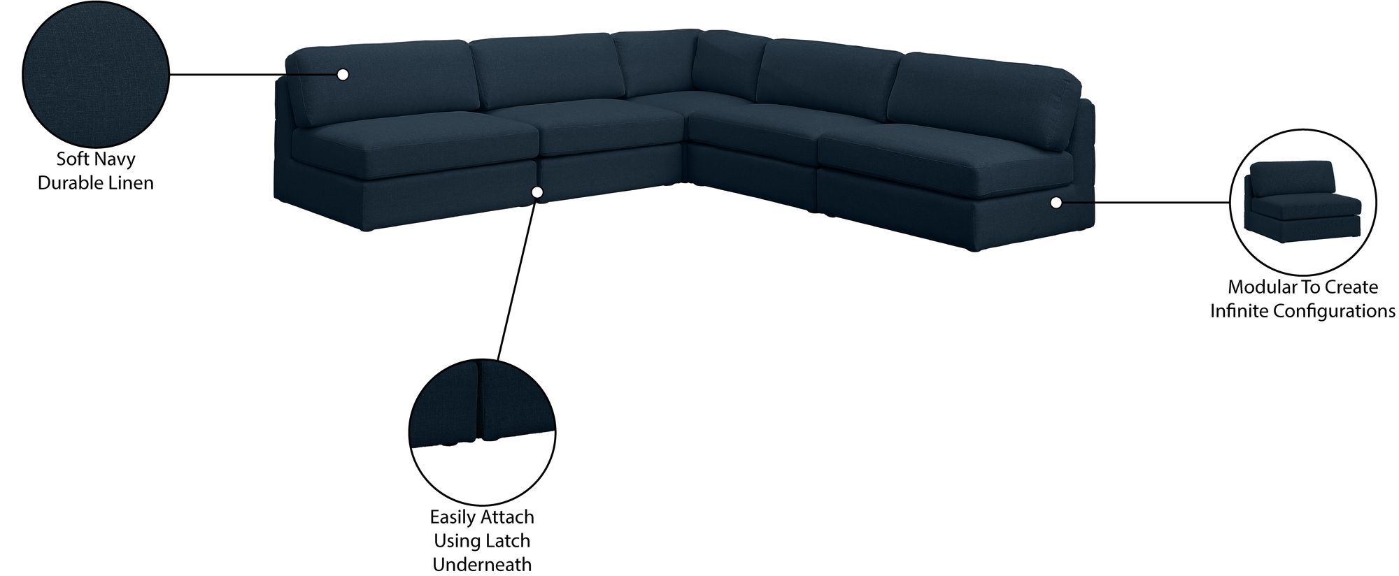 Beckham 114" 5-Piece Linen Modular Corner Armless Sectional