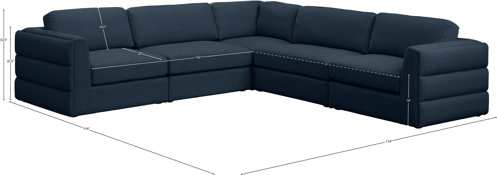 Beckham 114" 5-Piece Linen Modular Corner Sectional