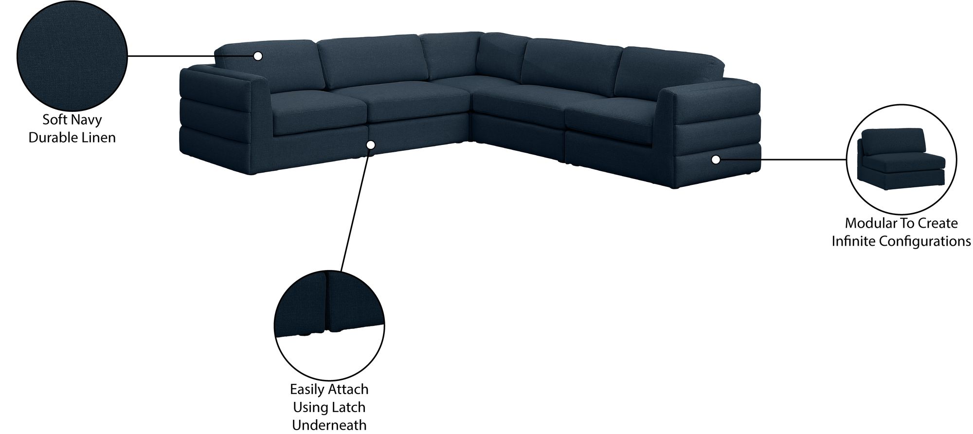 Beckham 114" 5-Piece Linen Modular Corner Sectional