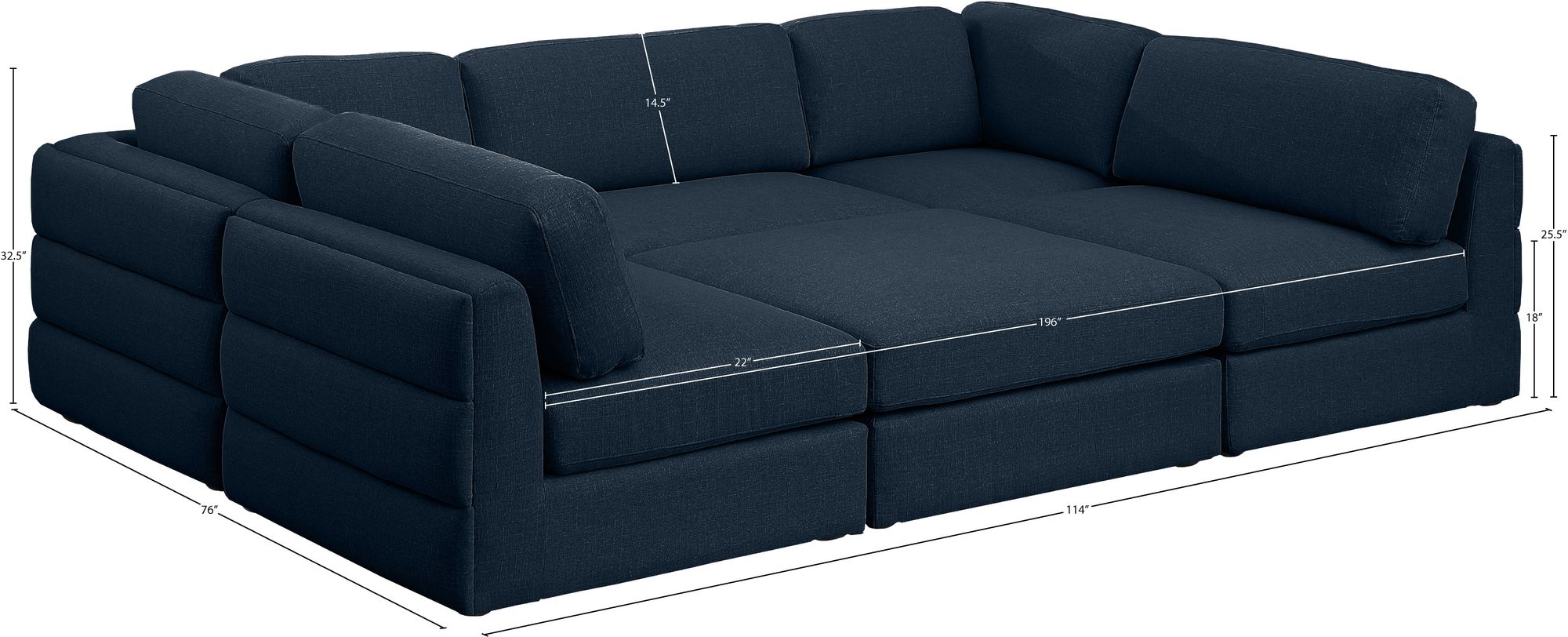Beckham 114" 6-Piece Linen Modular Sectional