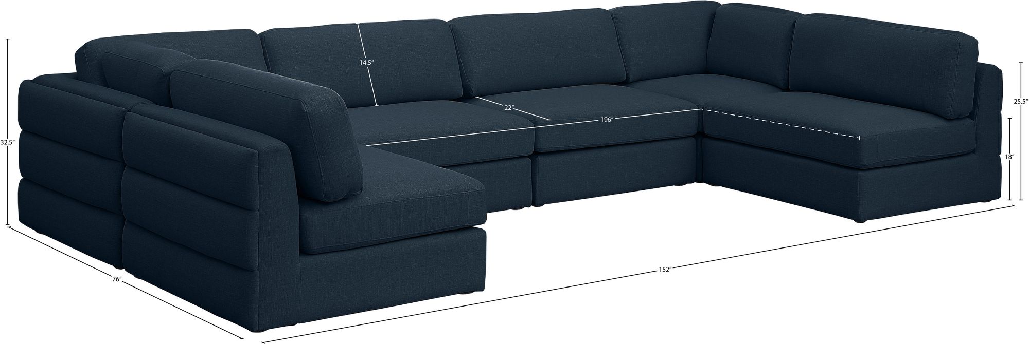 Beckham 152" 6-Piece Linen Modular U-Shape Corner Sectional