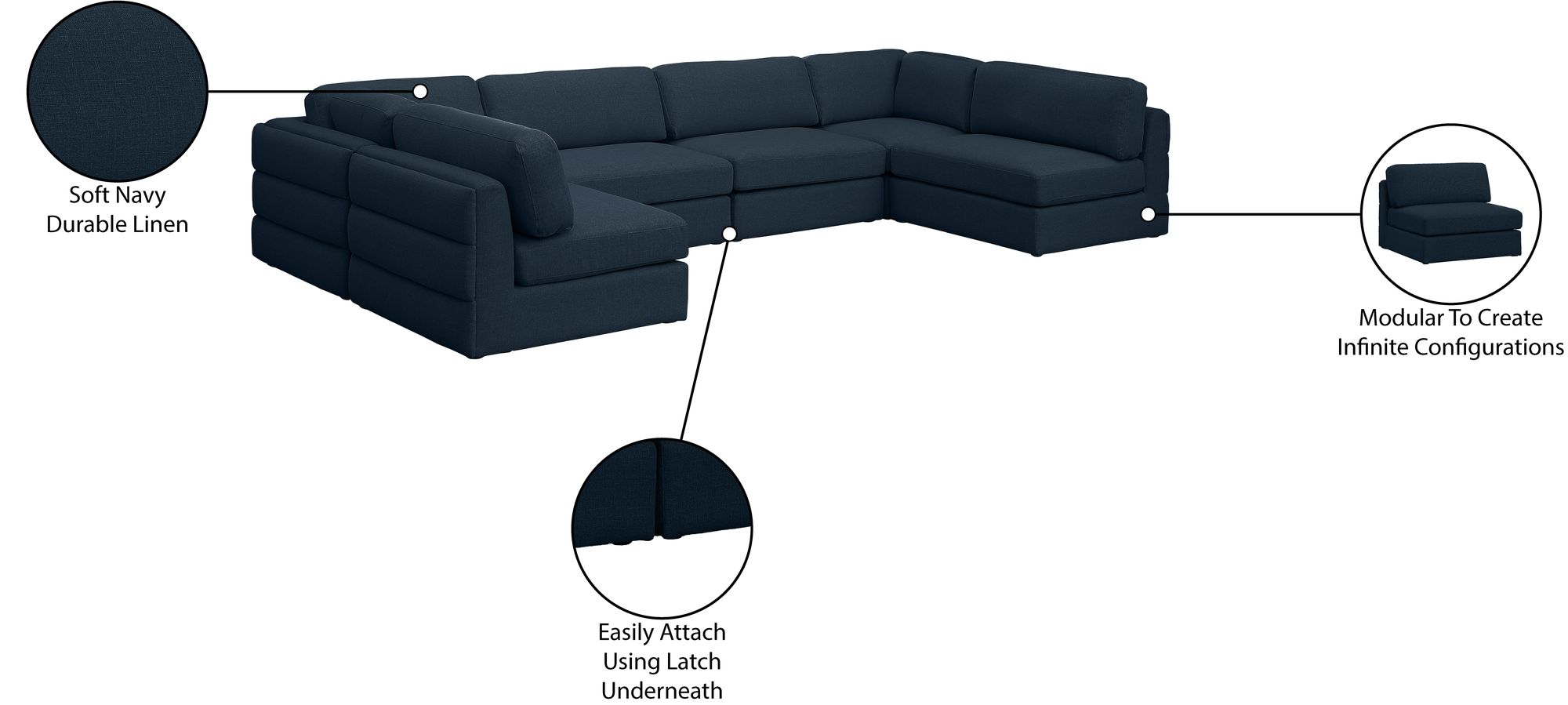 Beckham 152" 6-Piece Linen Modular U-Shape Corner Sectional