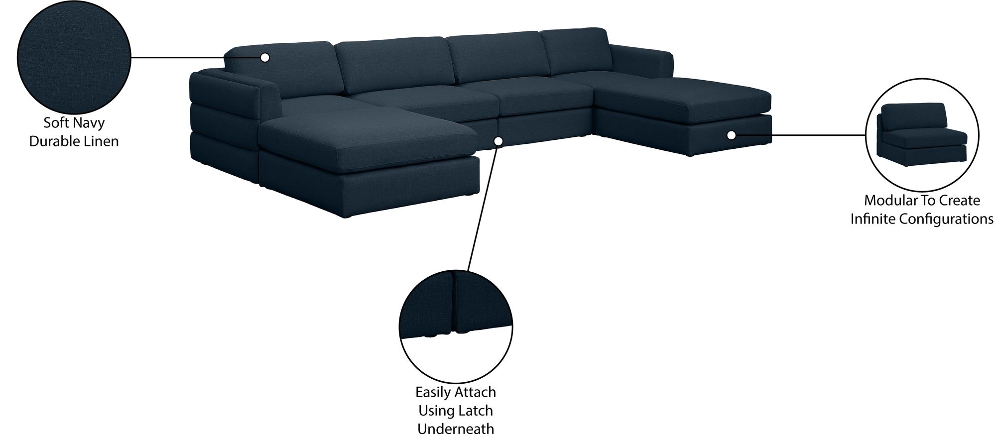 Beckham 152" 6-Piece Linen Modular U-Shape Sectional