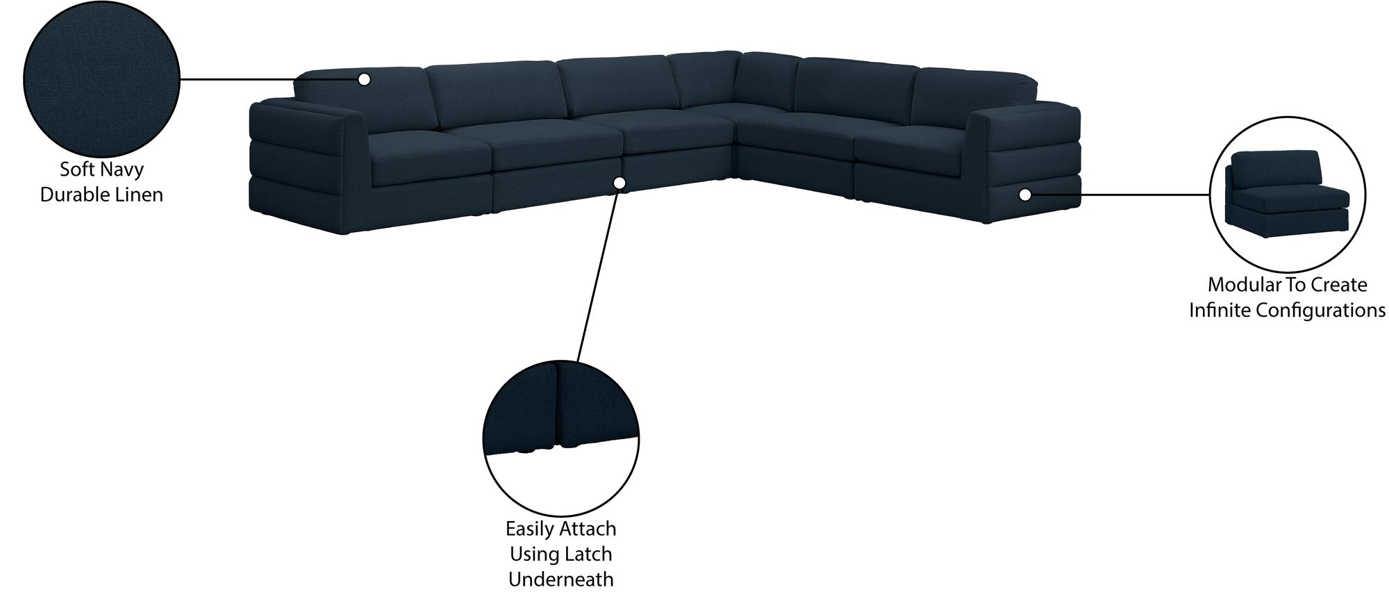Beckham 152" 6-Piece Linen Modular Sectional