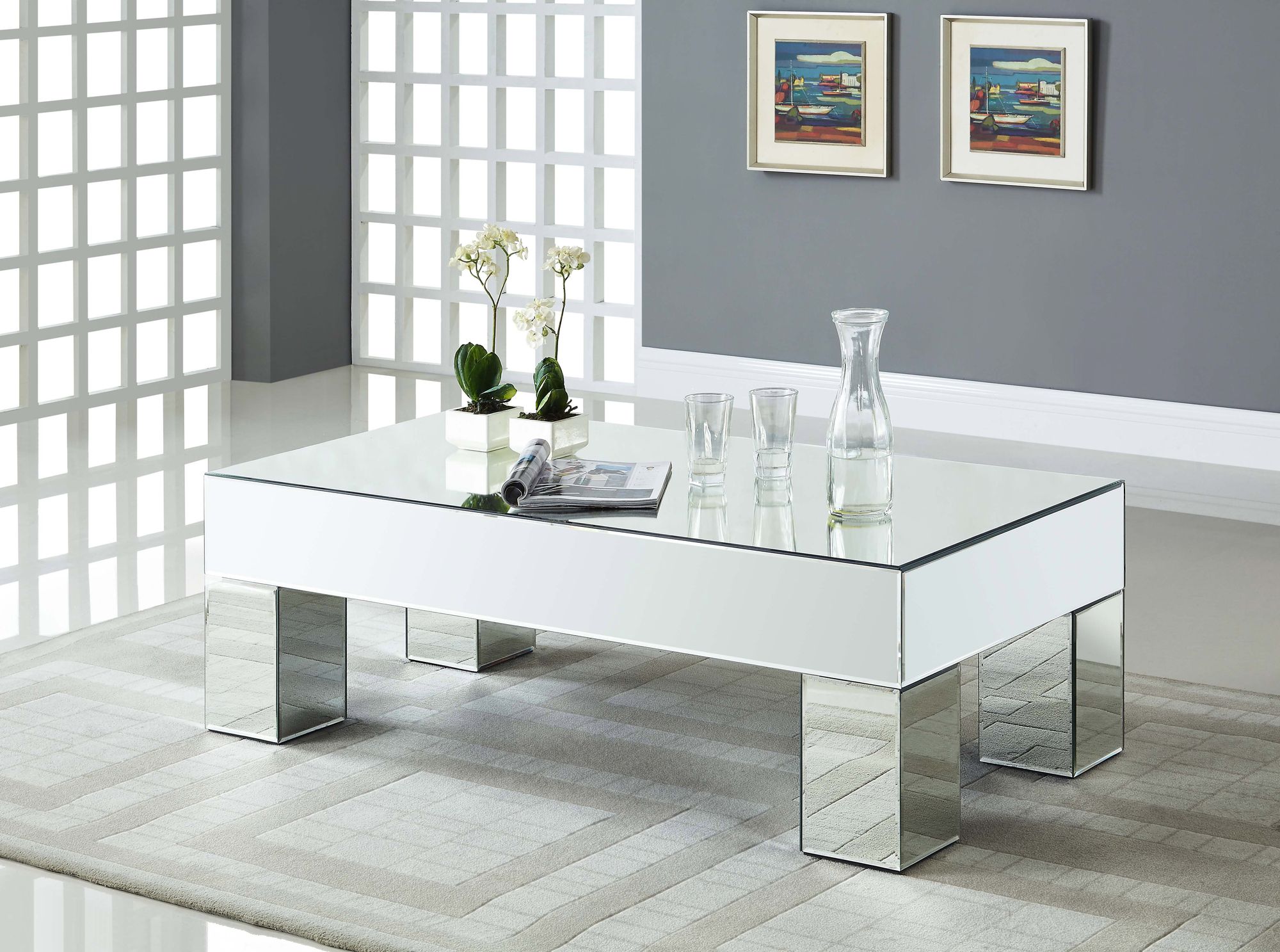 Lainy 50" Rectangular Mirrored Coffee Table
