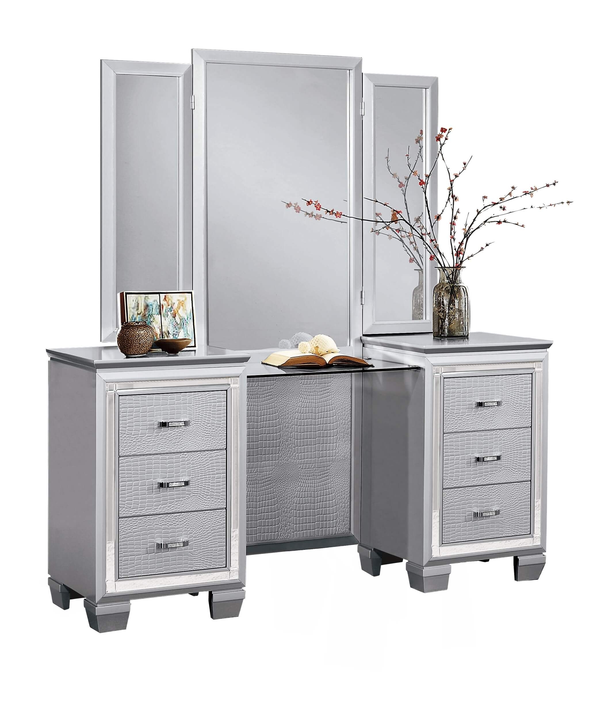 Allura Leatherette/Faux Alligator LED Panel Bedroom Set