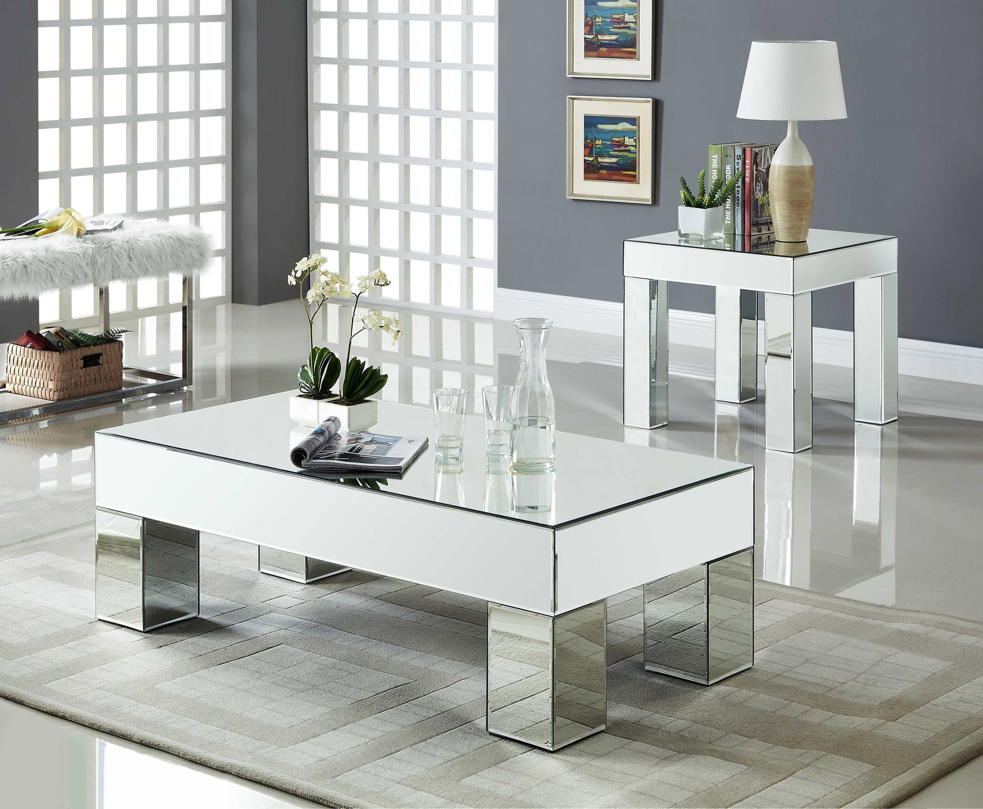 Lainy 50" Rectangular Mirrored Coffee Table