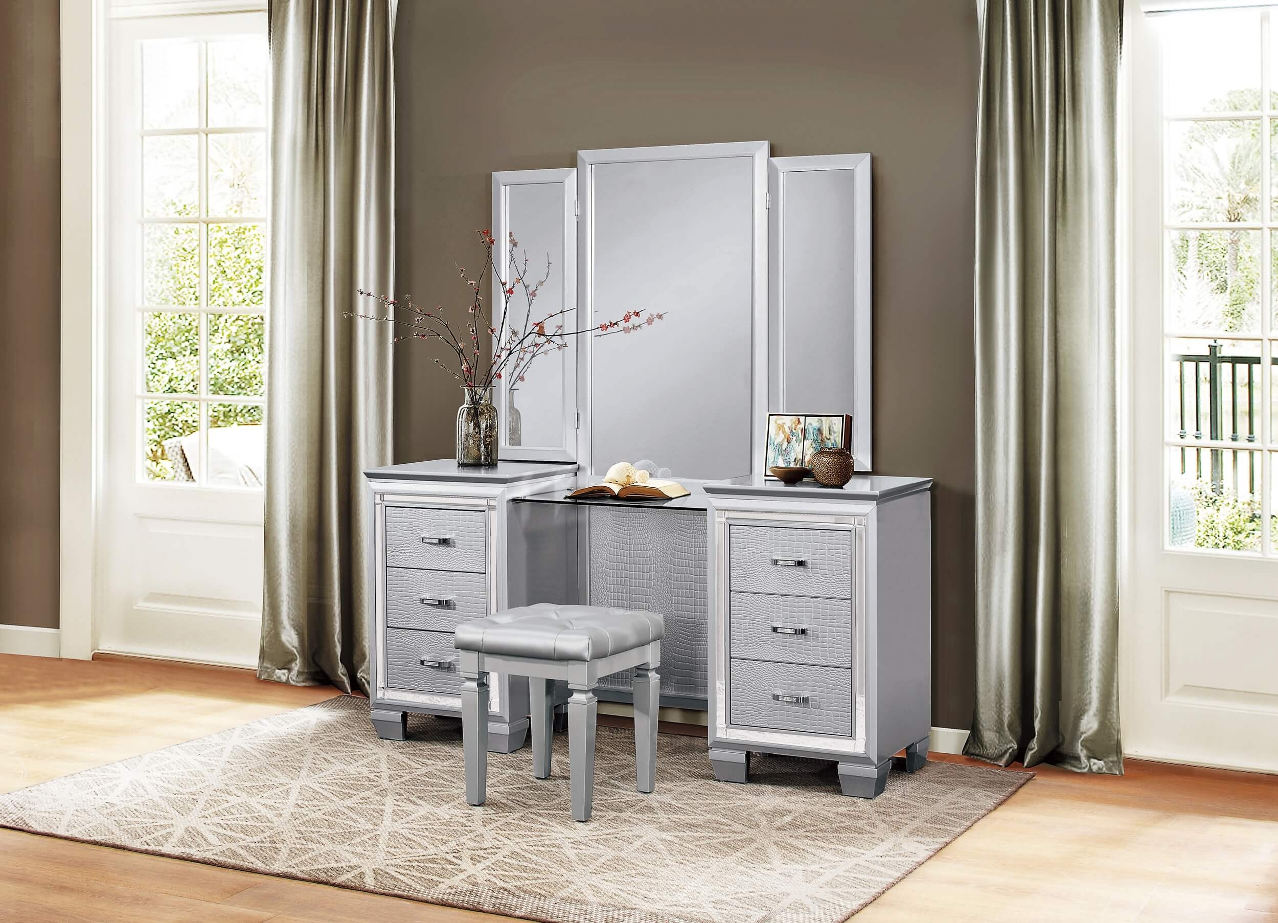 Allura Leatherette/Faux Alligator LED Panel Bedroom Set