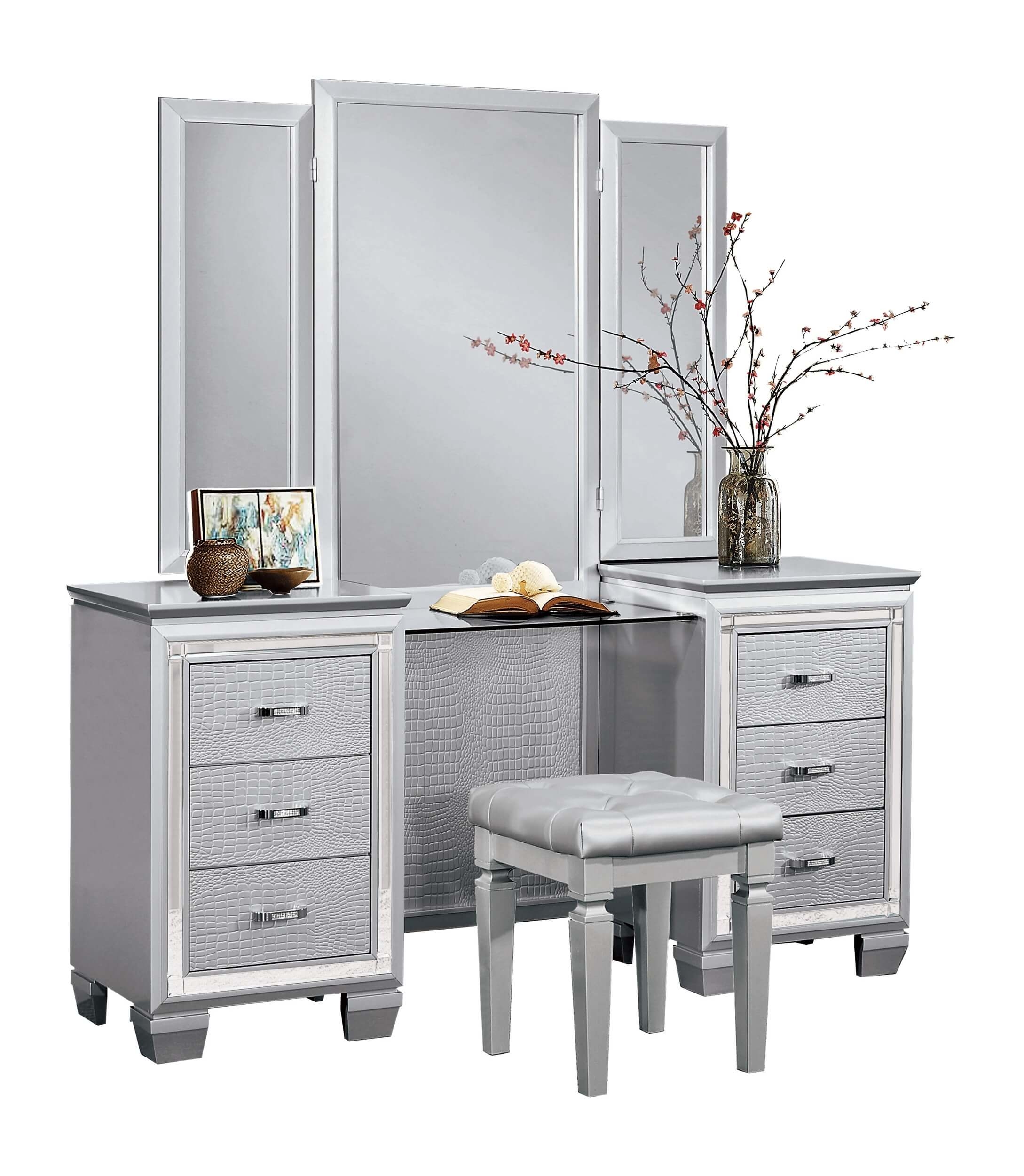 Allura Leatherette/Faux Alligator LED Panel Bedroom Set