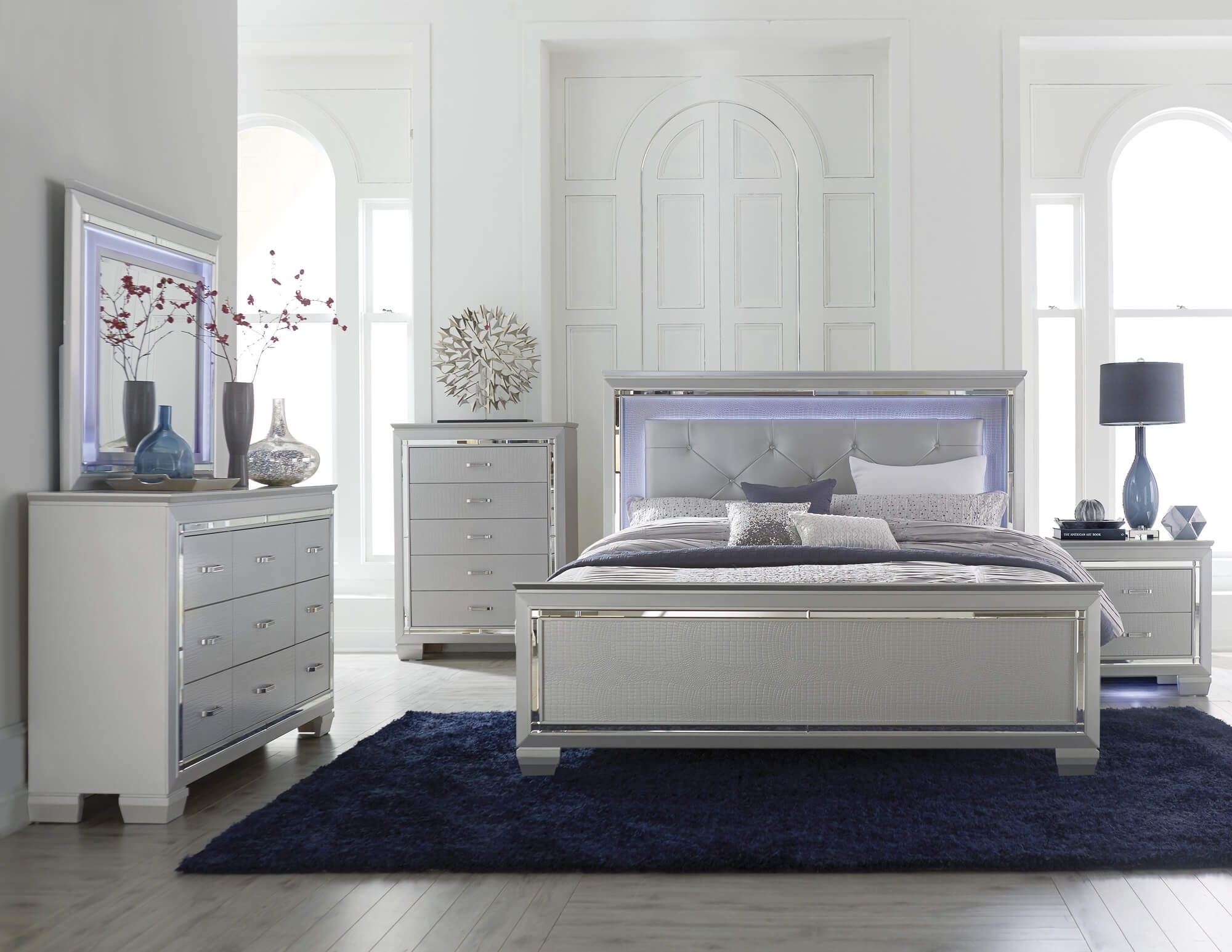 Allura Leatherette/Faux Alligator LED Panel Bed, California King Size