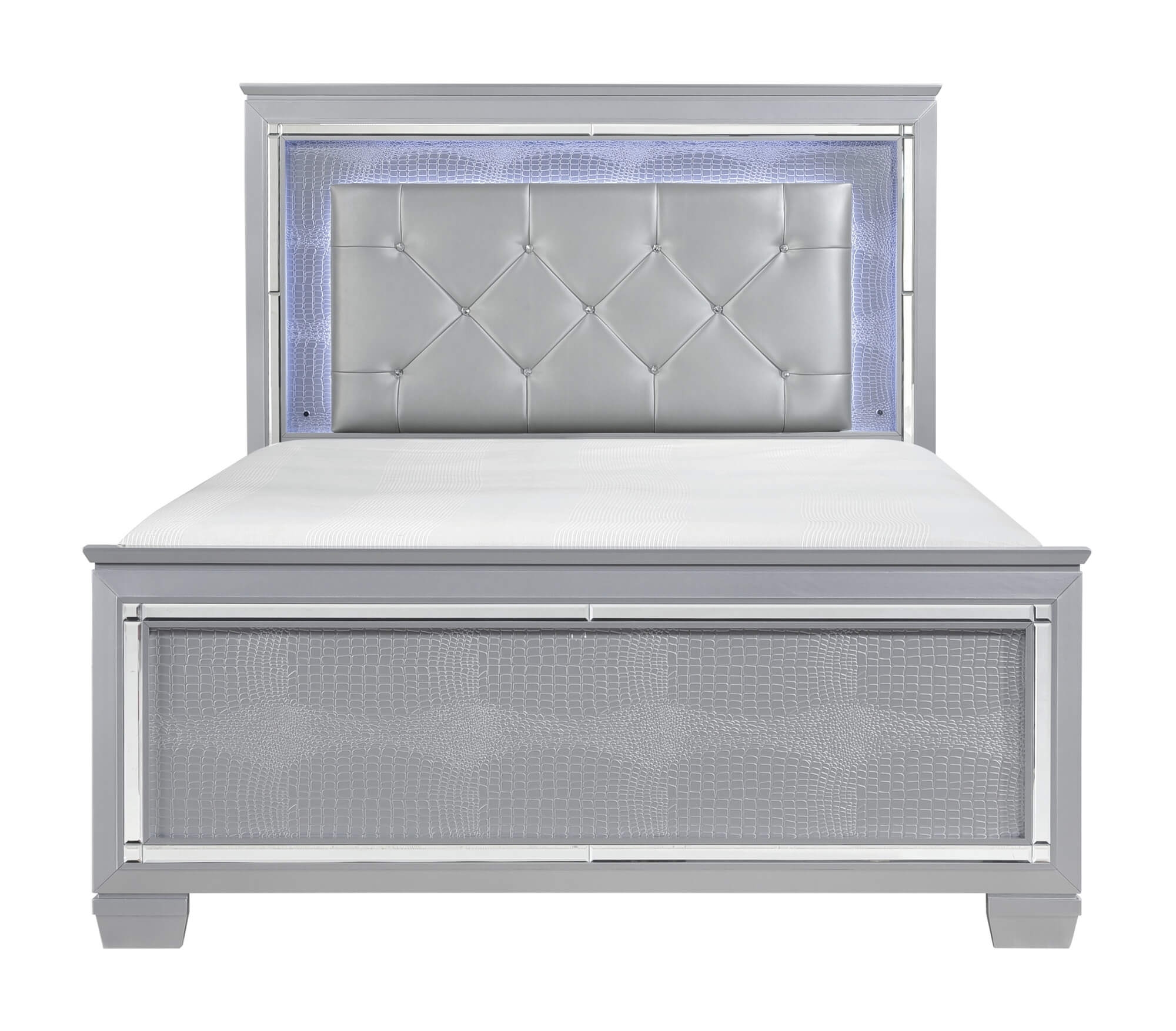 Allura Leatherette/Faux Alligator LED Panel Bed, Queen Size