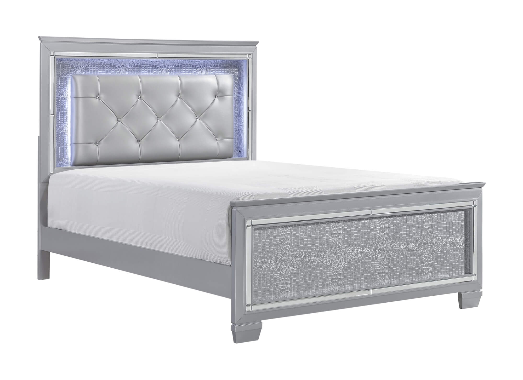 Allura Leatherette/Faux Alligator LED Panel Bed - Thumbnail 2