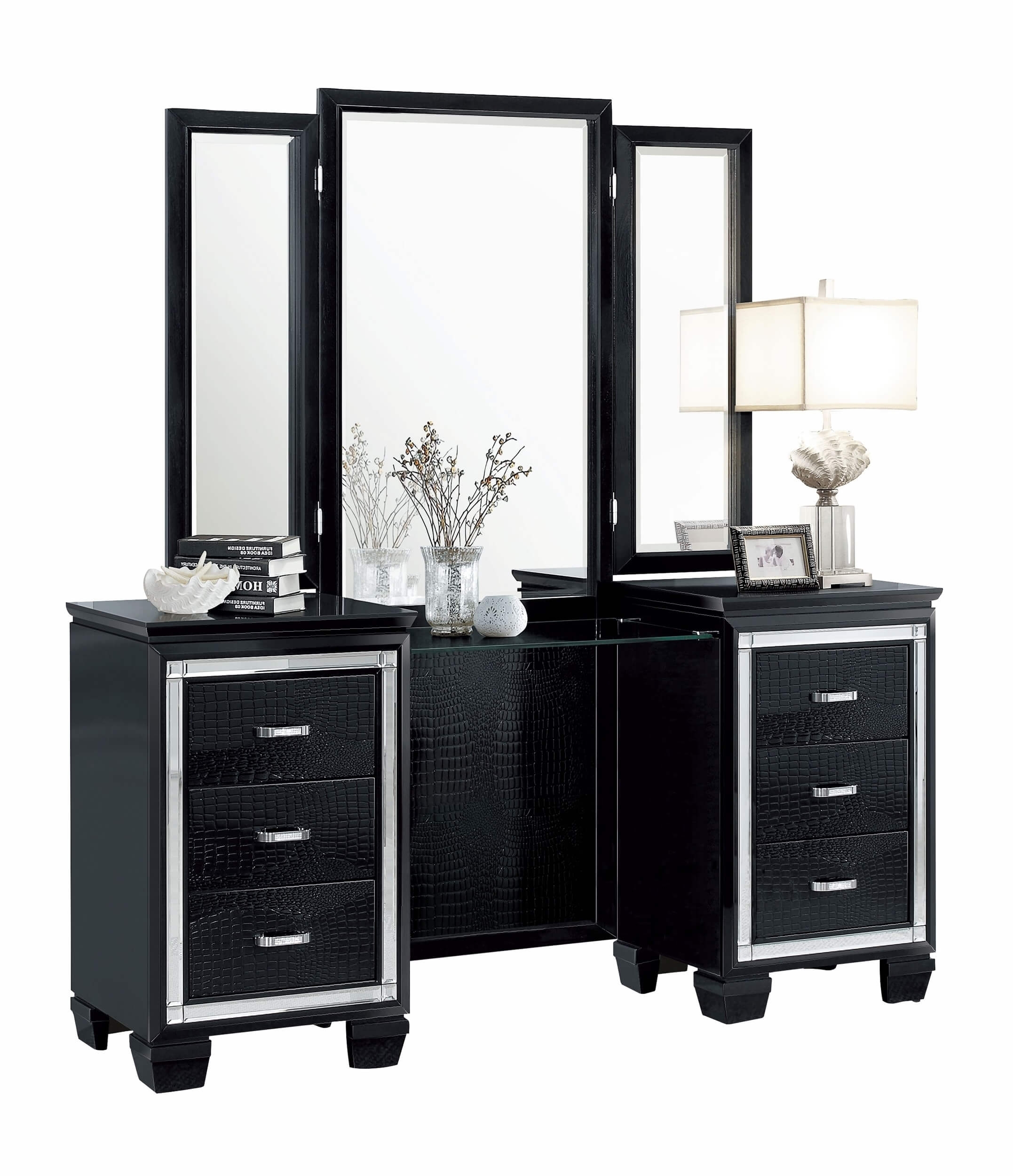 Allura Leatherette/Faux Alligator LED Panel Bedroom Set