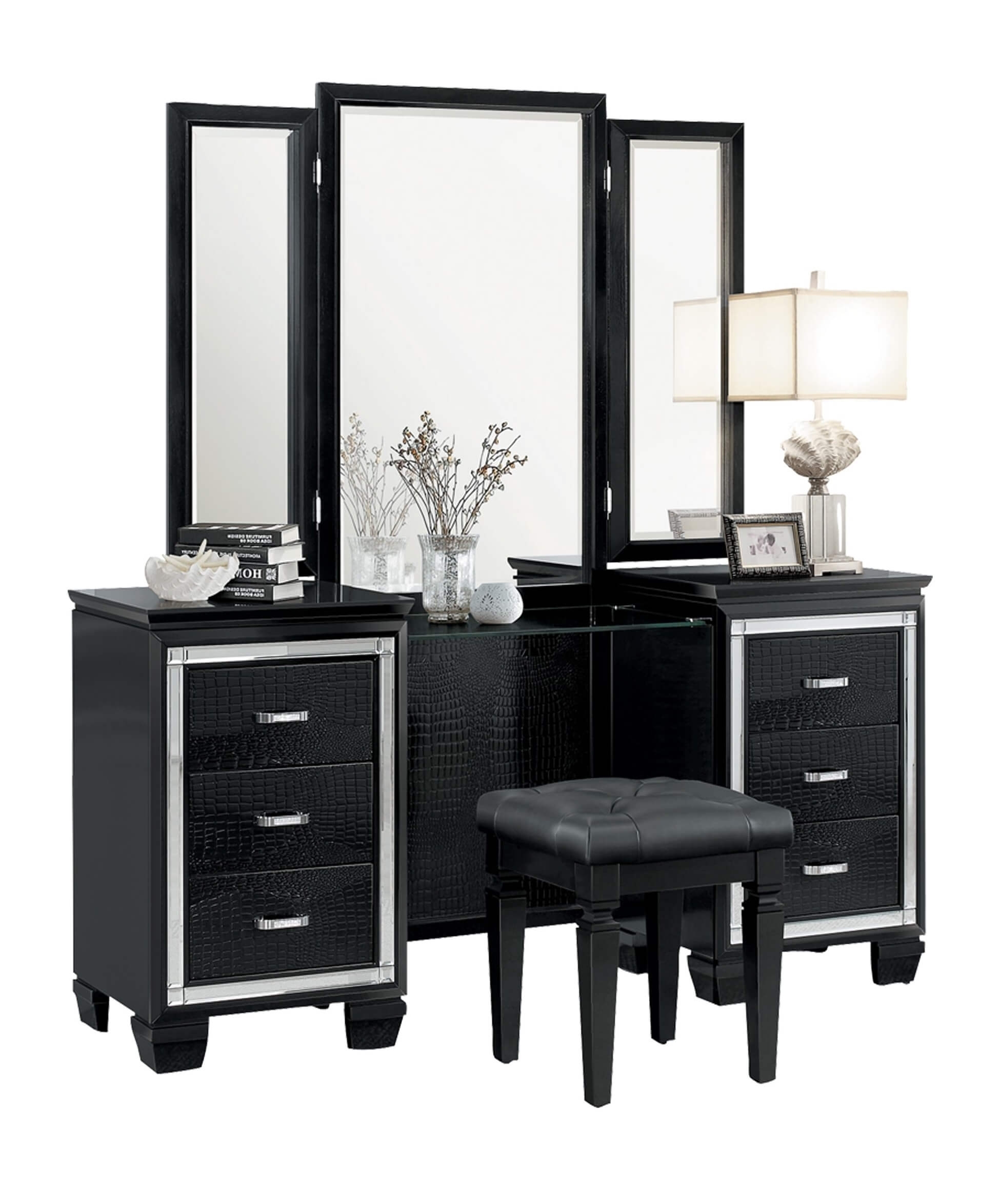 Allura Leatherette/Faux Alligator LED Panel Bedroom Set